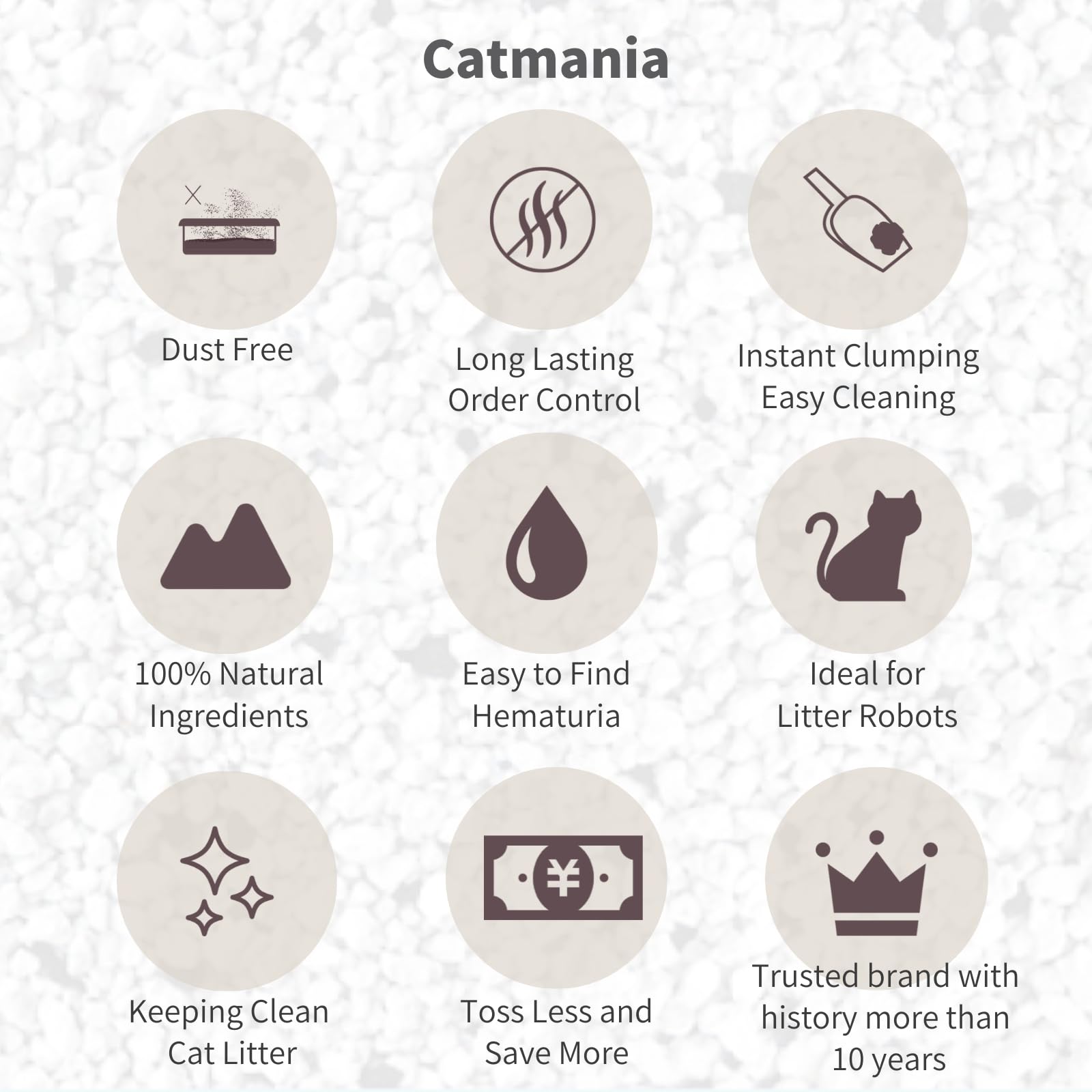 Catmania Turkish White litter in apartment setting illustrating neat, low-dust use