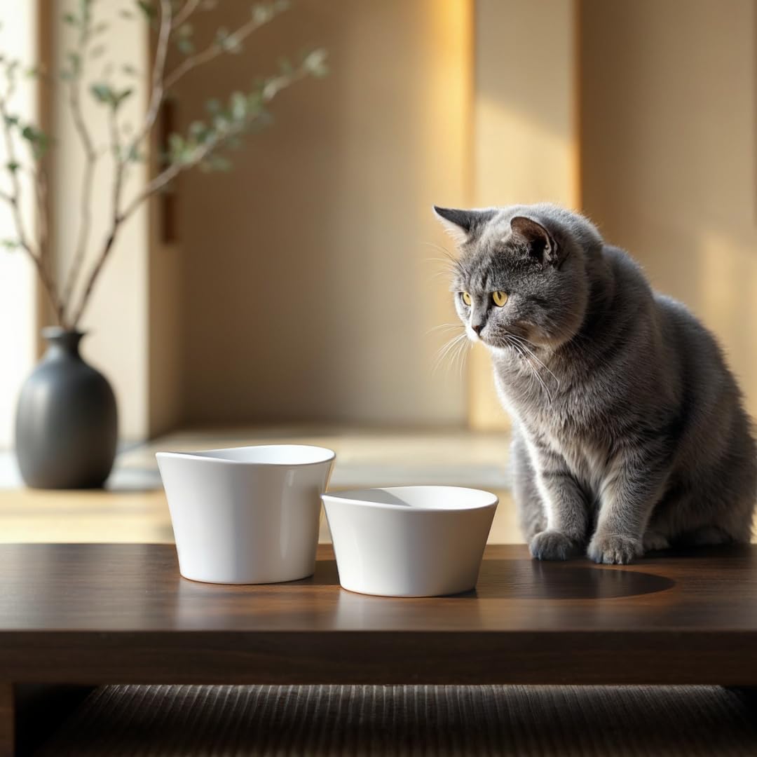 CATNK Elevated Cat Water Bowl white side view highlighting raised design for posture.