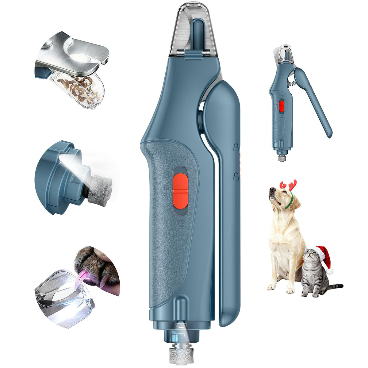 CATPICK 2-in-1 nail clipper grinder with LED light for precise trimming