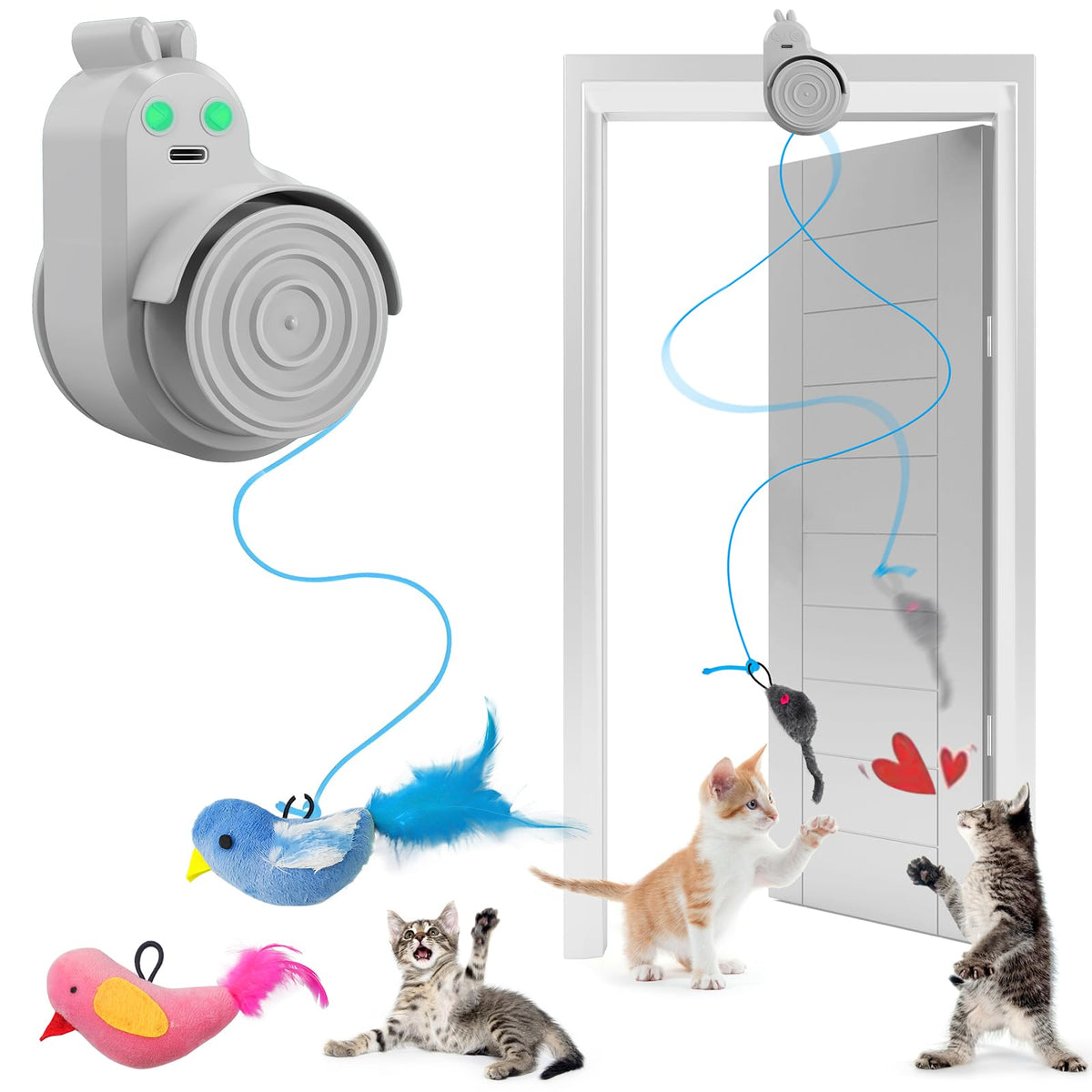 CATPICK doorway flying-bird toy in action promotes active play for indoor cats.