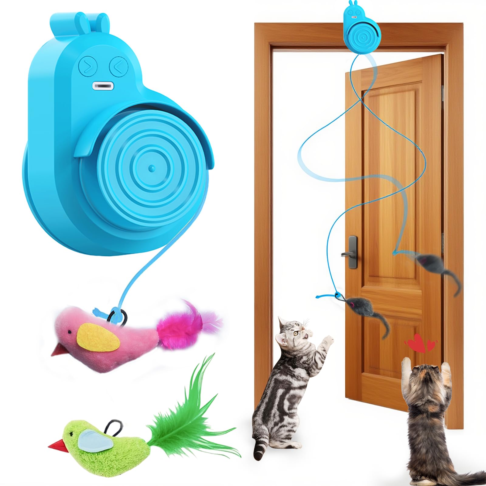 CATPICK flying bird toy in doorway attracts cats with lifelike motion for focused play