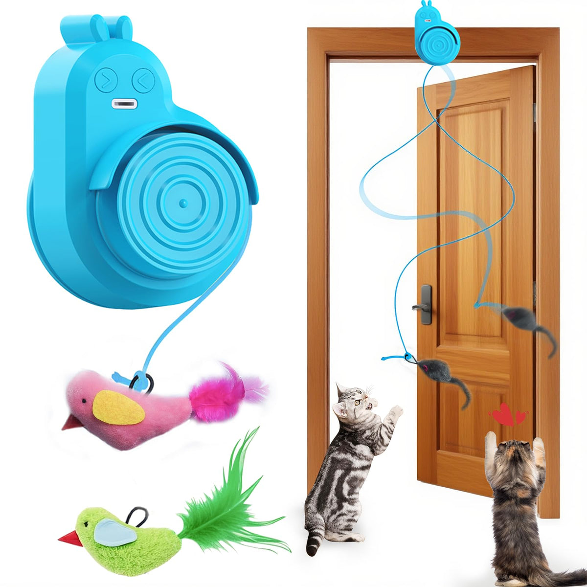 CATPICK flying bird toy in doorway attracts cats with lifelike motion for focused play