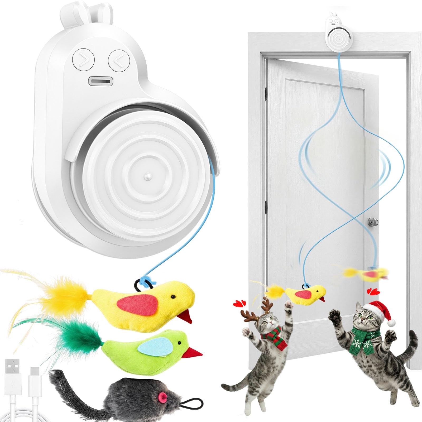 Catpick toy door-mount setup enables hands-free play and daily exercise.