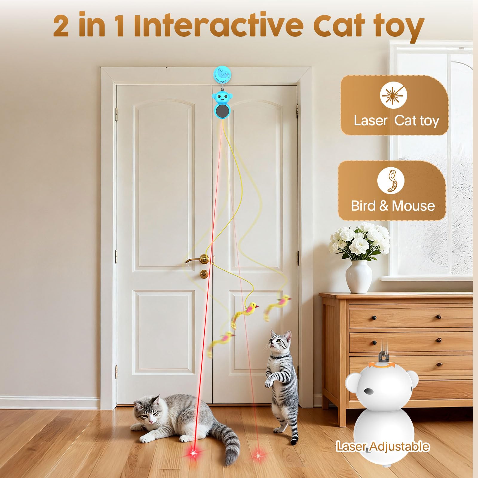 Catpick joy 2-in-1 interactive cat toy shows dual mode play for indoor cats.