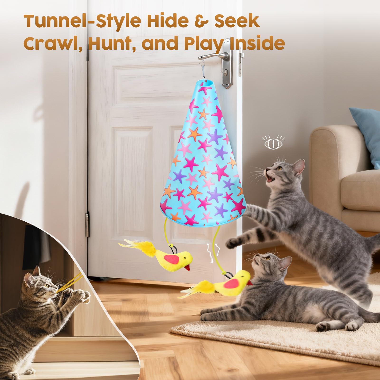 Catpick Joy with built-in bird sound enhances hunting instinct during indoor play.