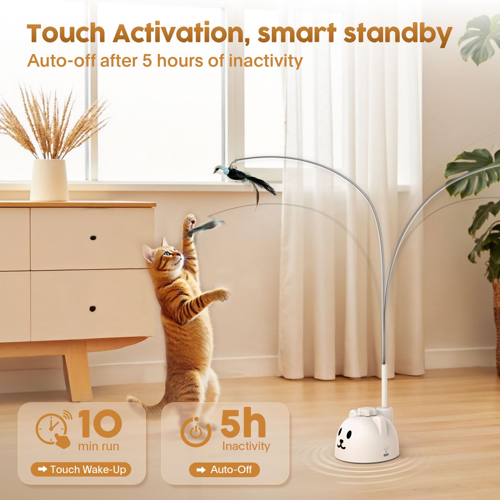 Catpick Joy replaceable feather attachments keep play fresh and engaging.