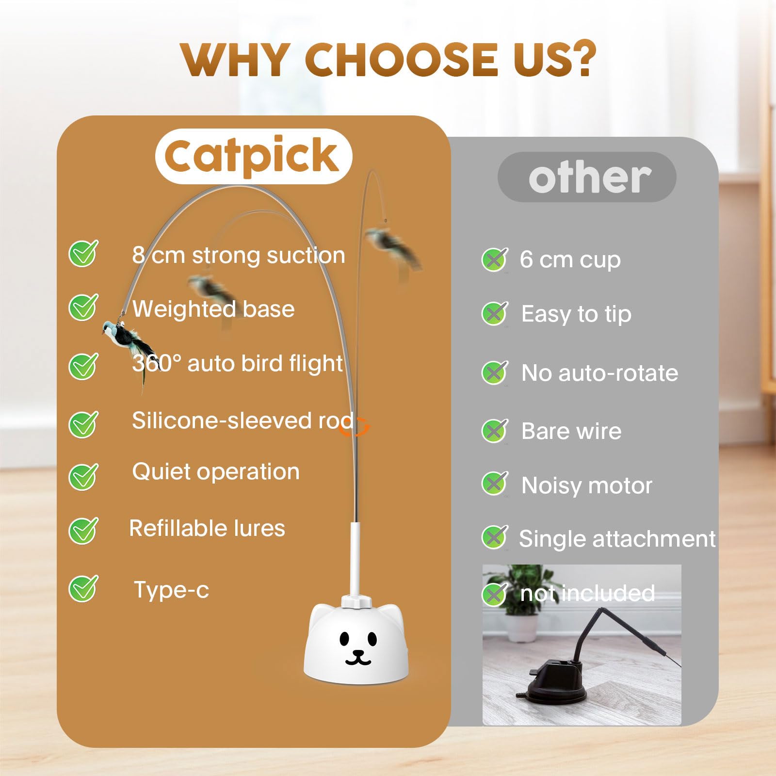 Catpick Joy strong suction base closeup on a smooth surface.