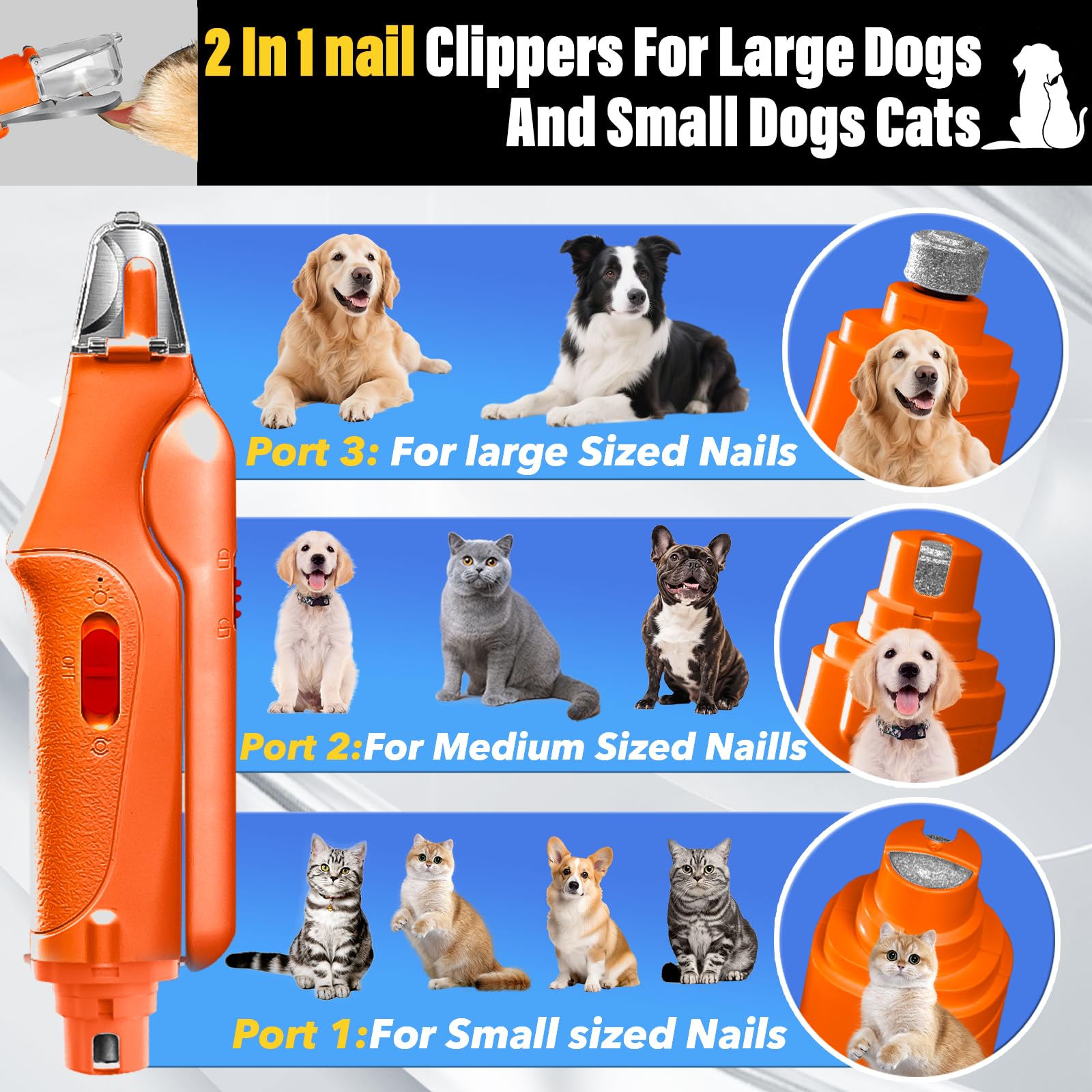 CATPICK LED dog nail trimmer with light improves visibility during grooming.
