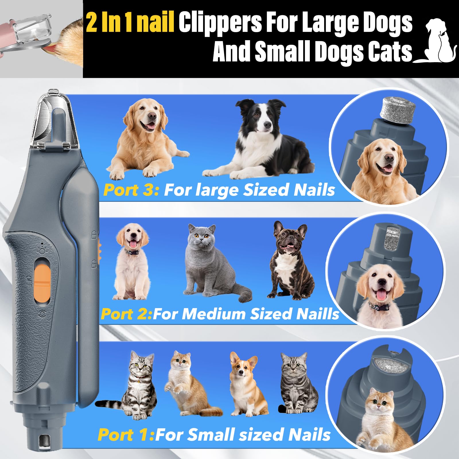 CATPICK USB-rechargeable nail trimmer showing charging port for cordless grooming.