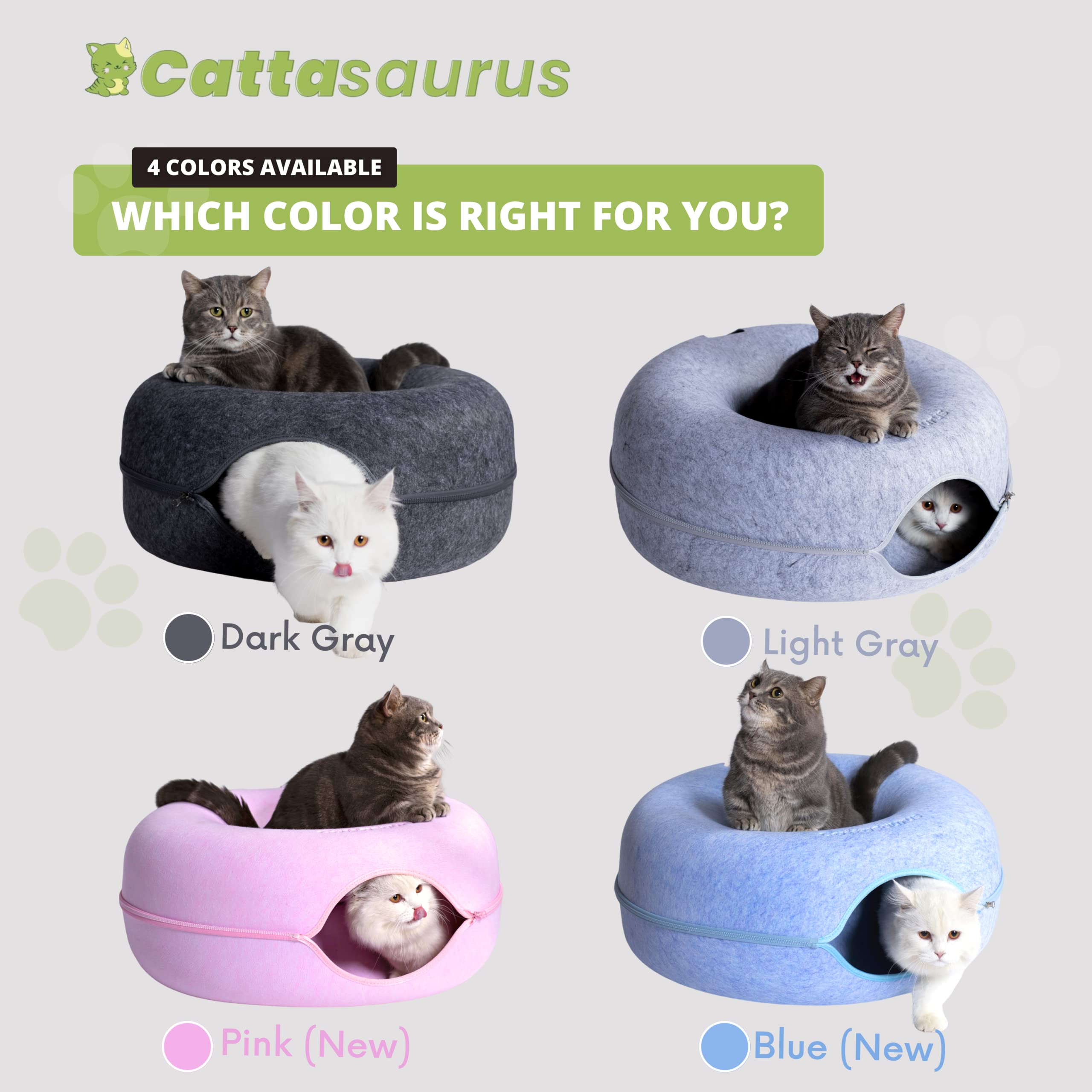Cattasaurus Peekaboo cleaning guide visual illustrates detachable tunnel bed
