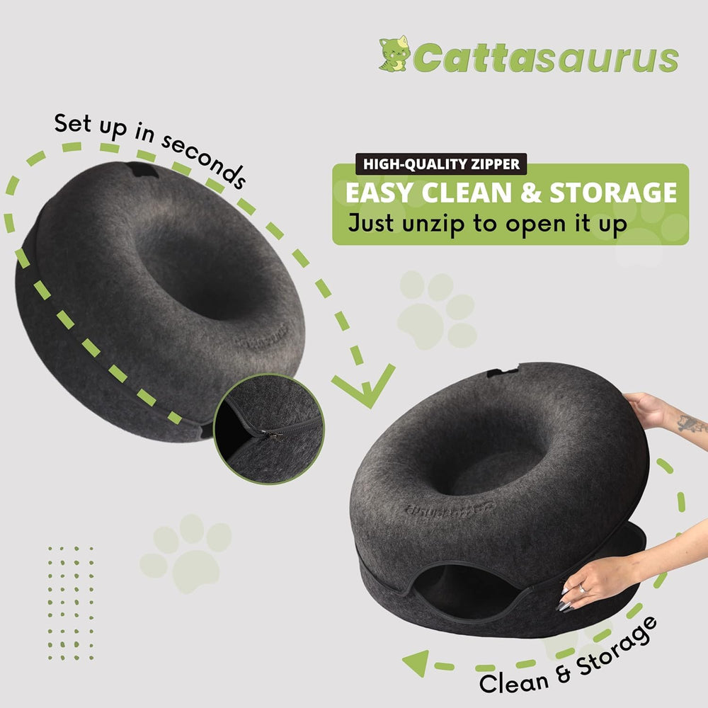Cattasaurus Peekaboo Cat Cave dimensions, easy room placement.