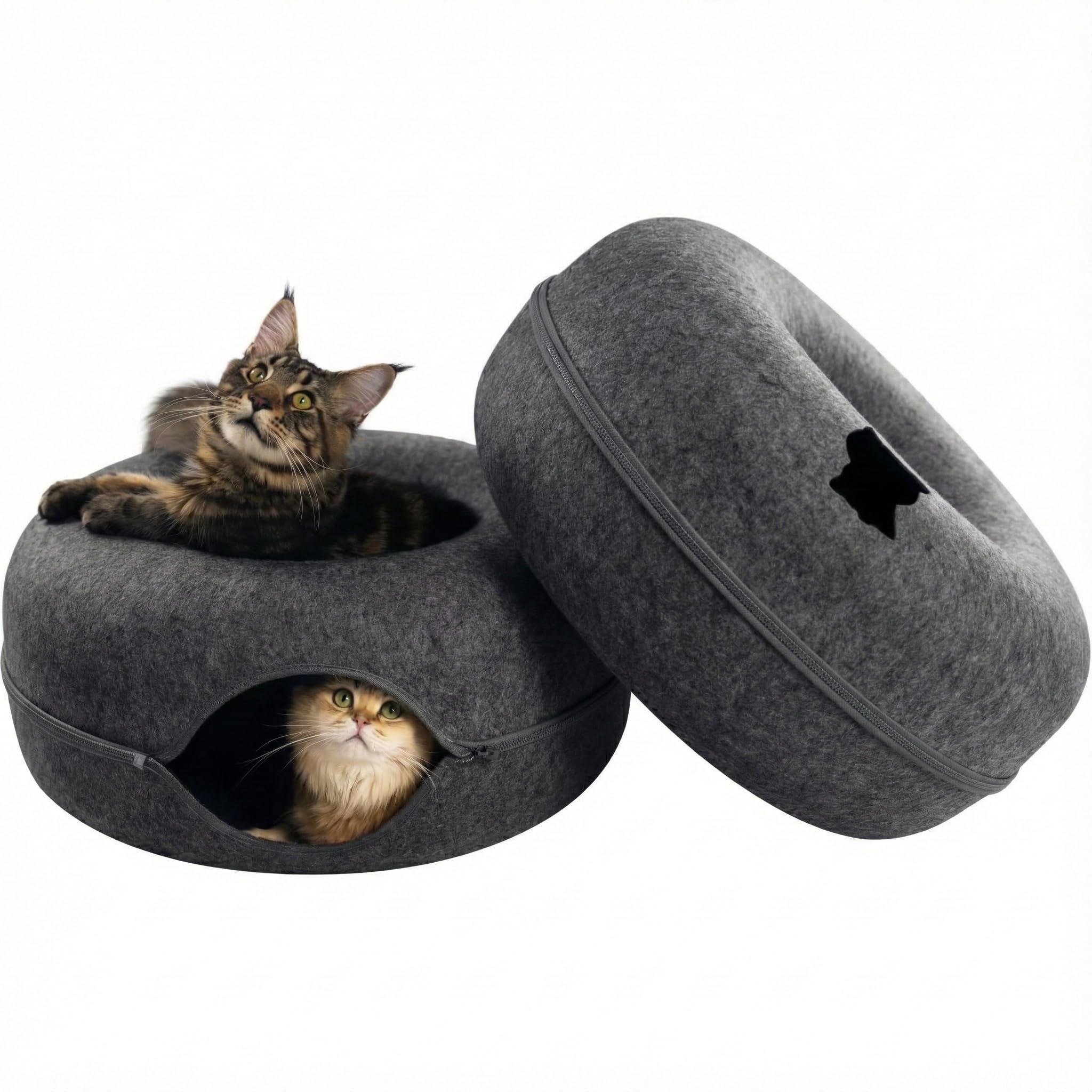 Cattasaurus Peekaboo Cat Cave Donut top view, comfy lounging for large cats.