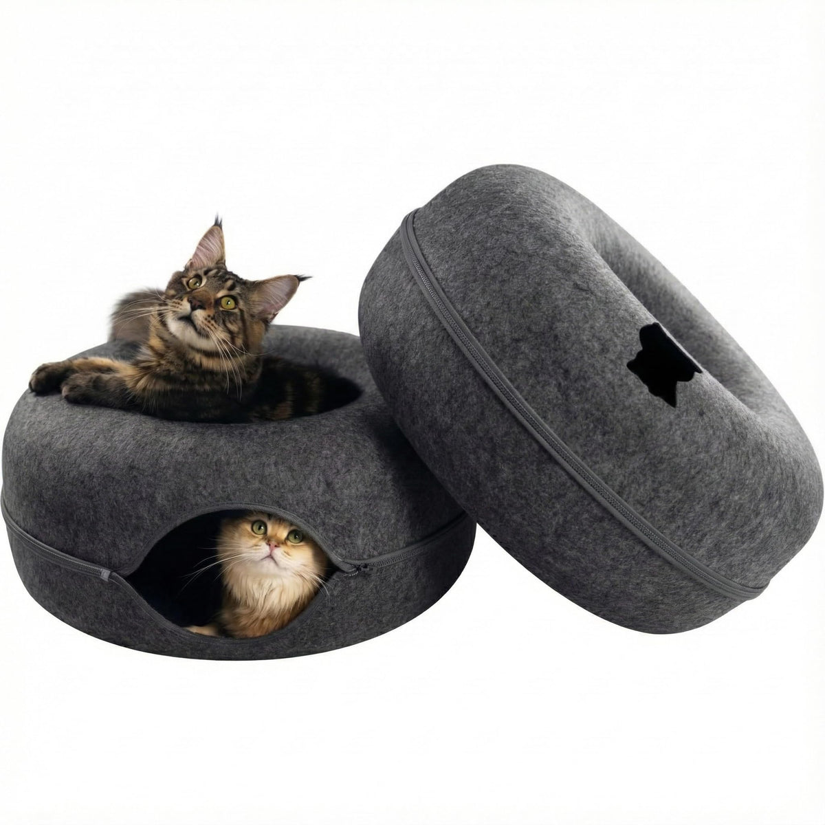 Cattasaurus Peekaboo Cat Cave Donut top view, comfy lounging for large cats.