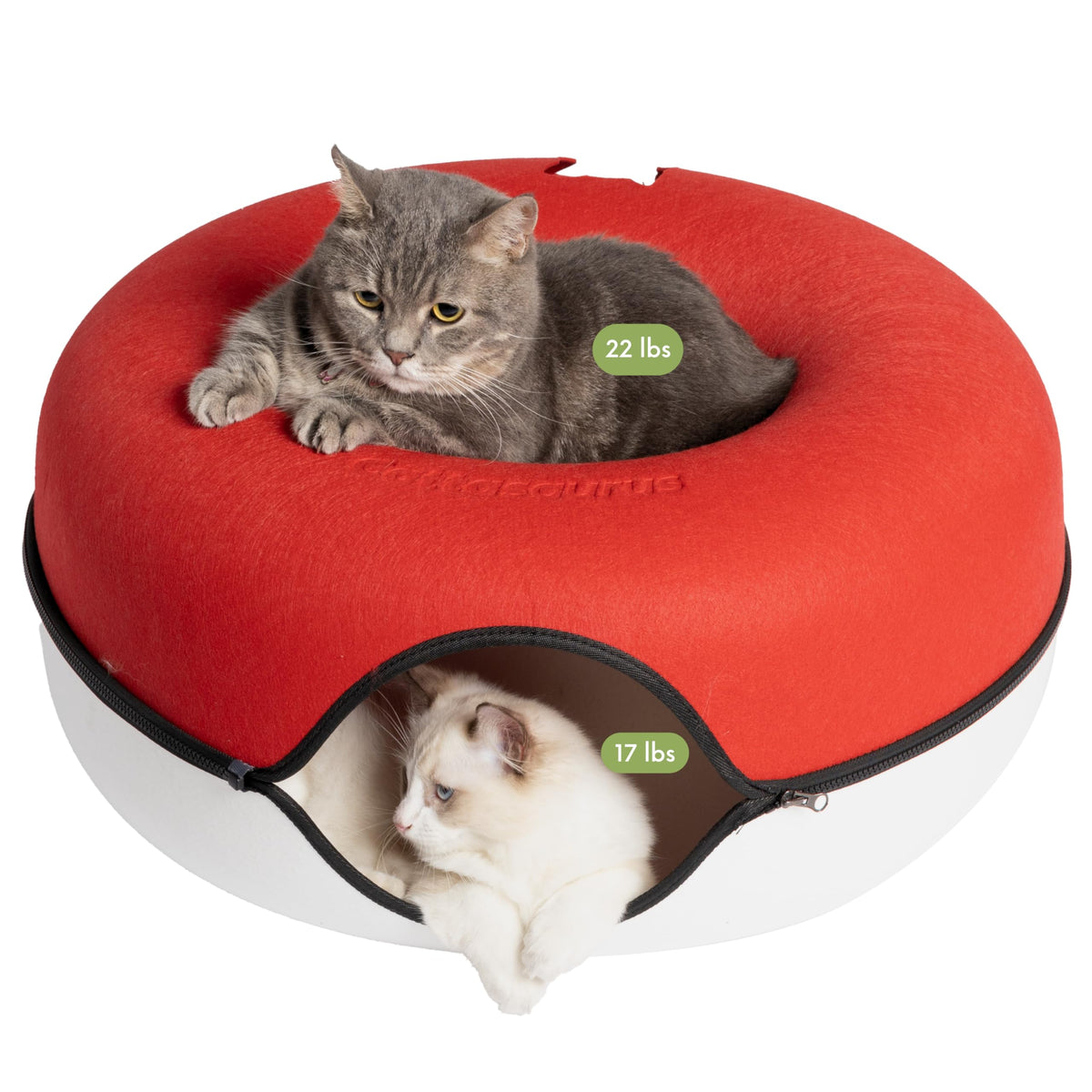 Cattasaurus Peekaboo cat cave donut top view offers cozy, spacious sleep space for large cats