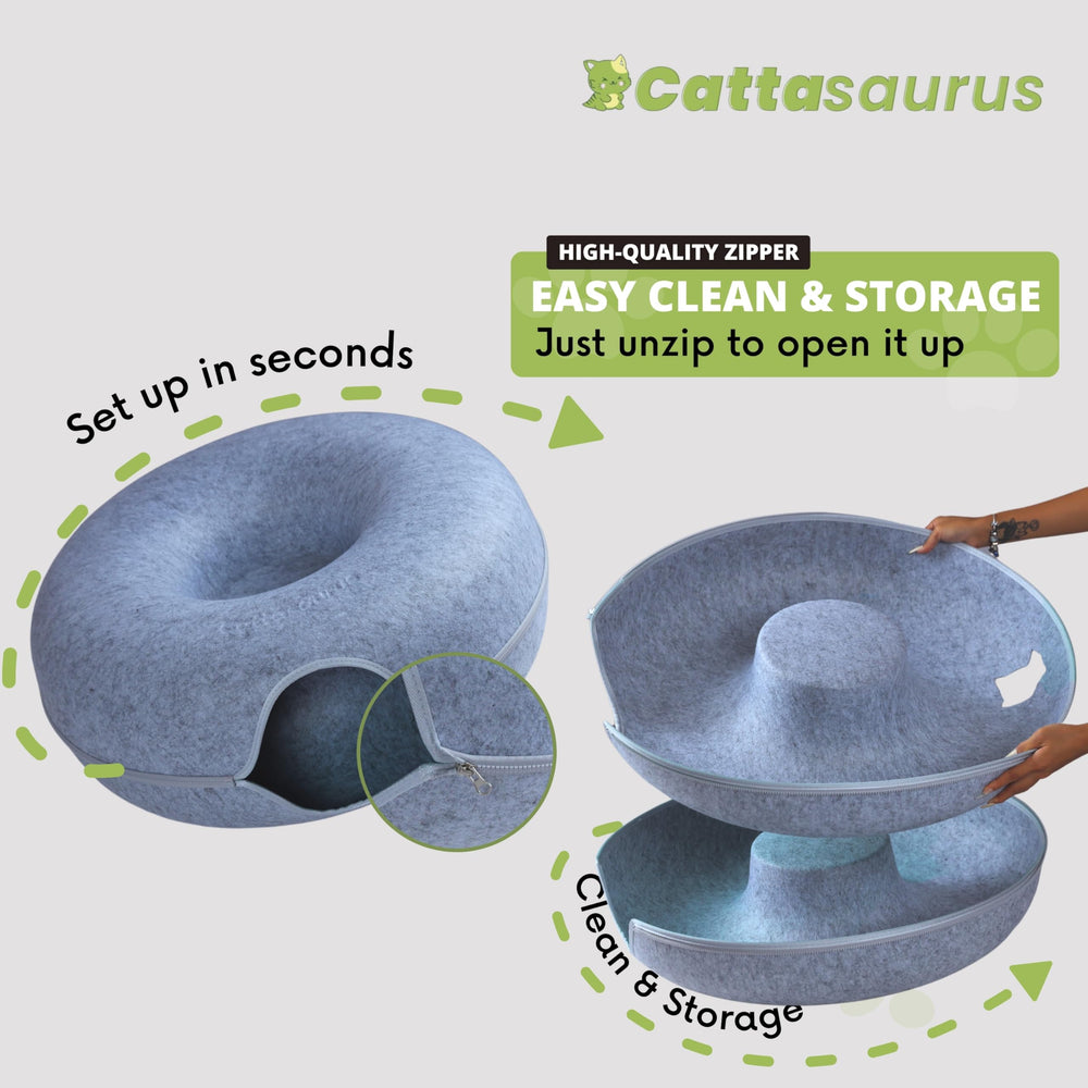 Cattasaurus Peekaboo Cat Cave recess storage for small toys and accessories