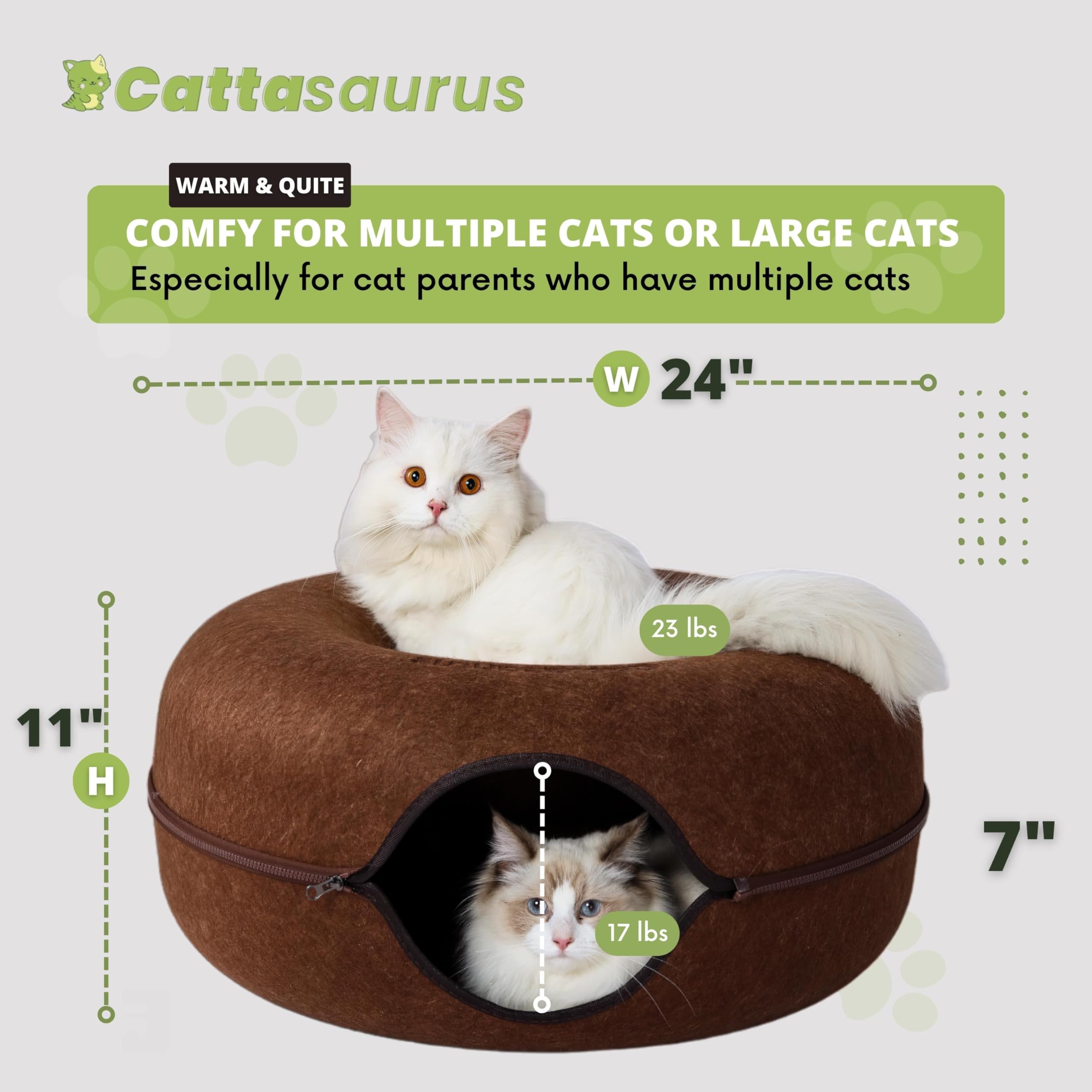 Cattasaurus Peekaboo Cat Cave tunnel bed interior view promotes playful exploration
