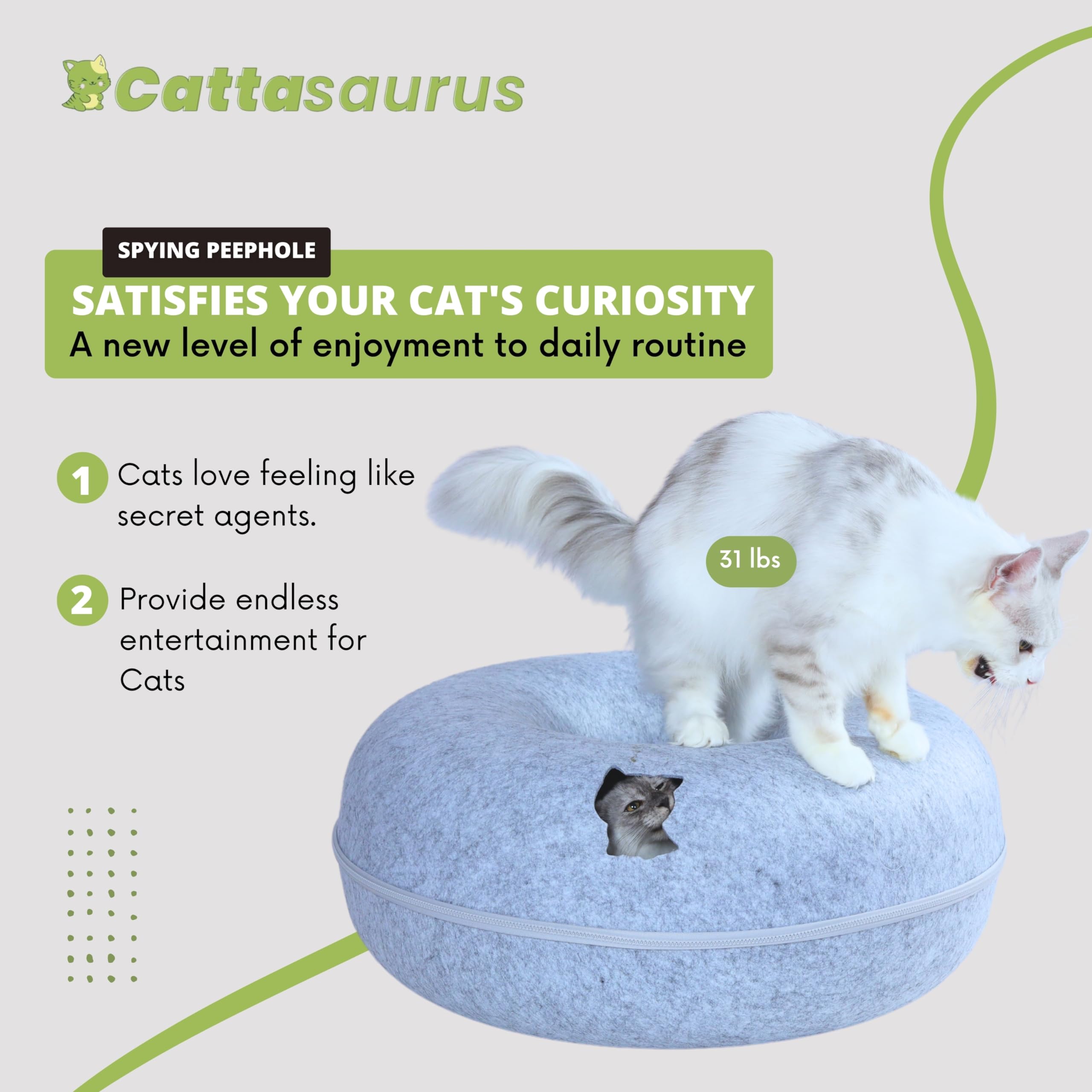 Cattasaurus Peekaboo Cat Cave washable materials enable quick cleaning