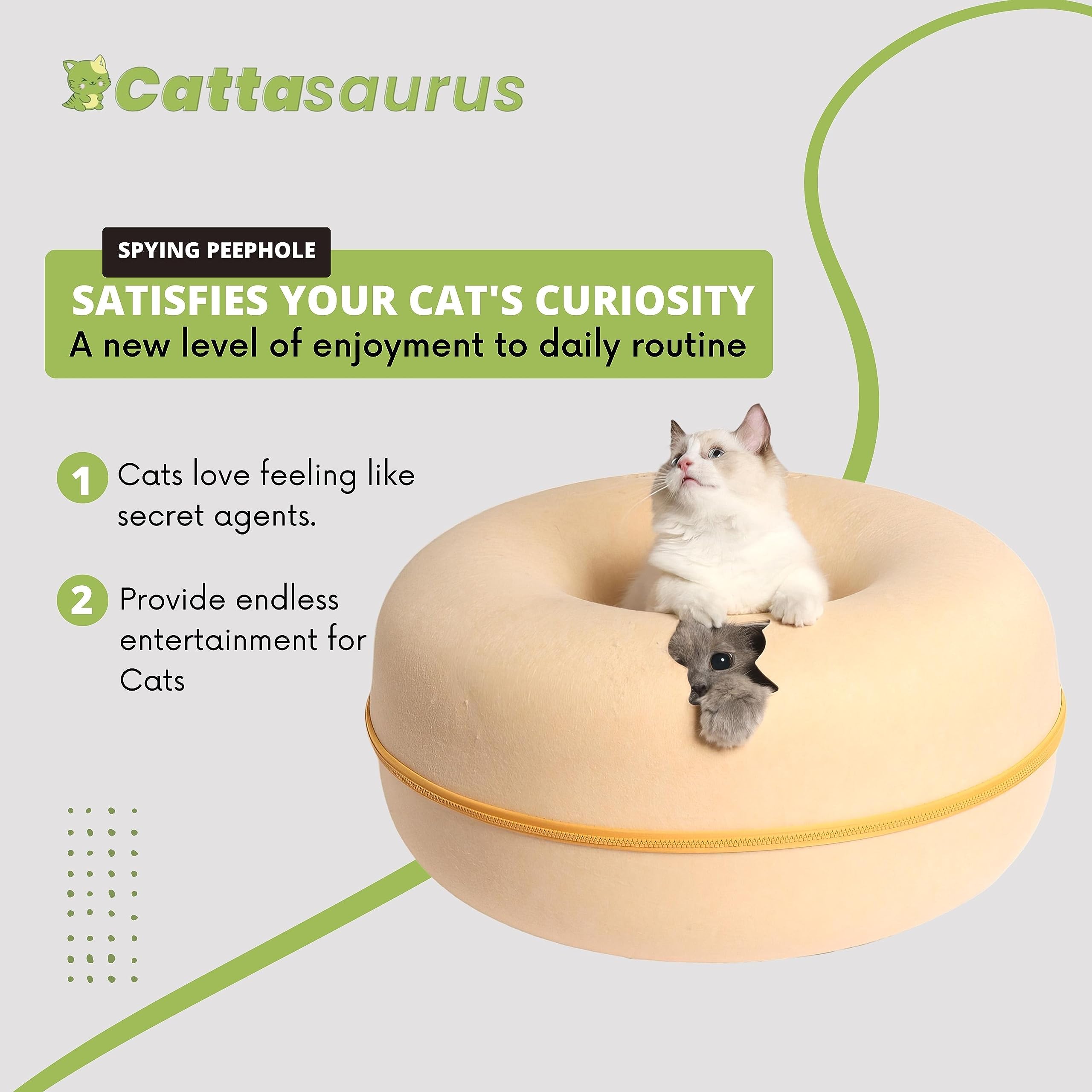Cattasaurus Peekaboo Cat Cave's washable materials ensure quick cleanup after play