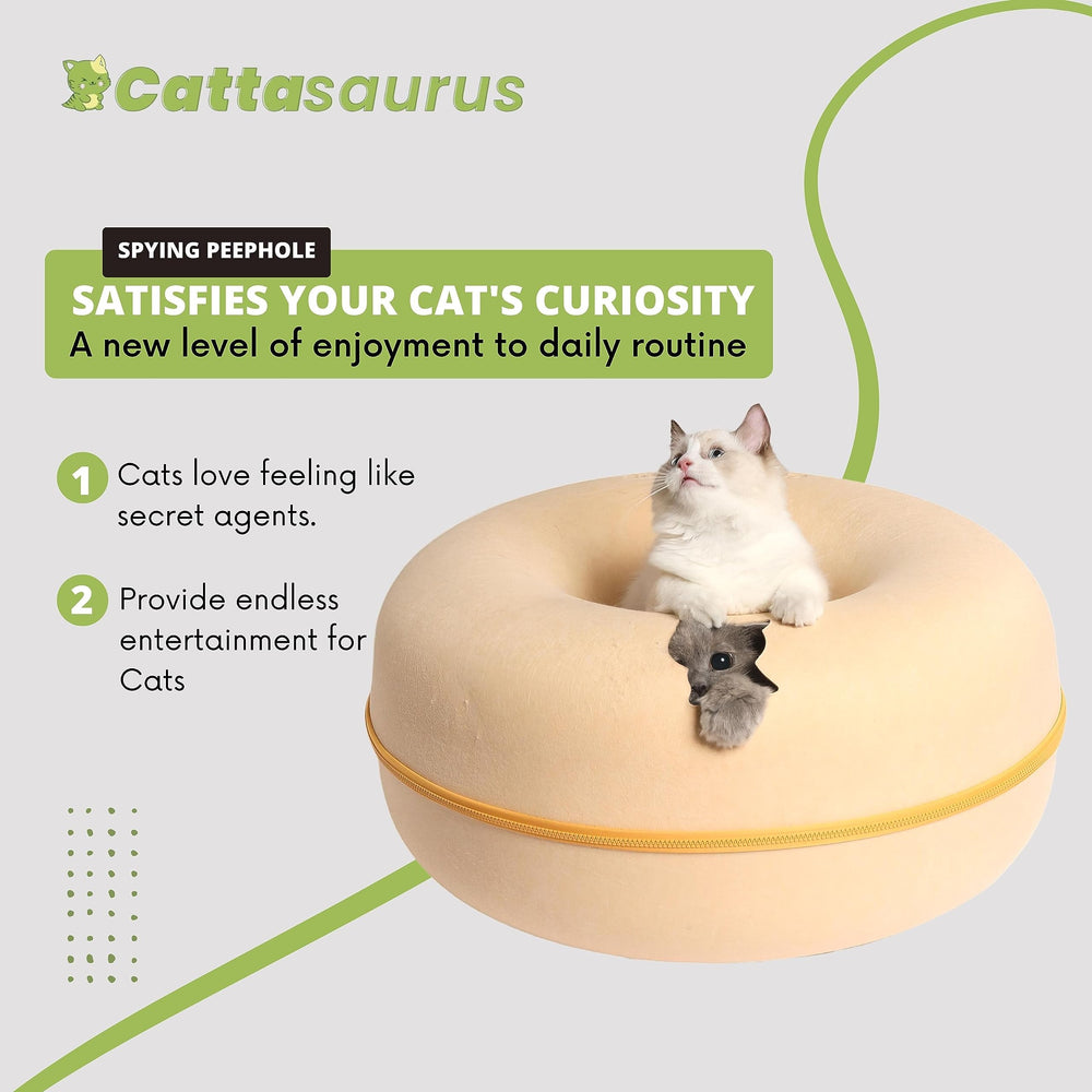 Cattasaurus Peekaboo Cat Cave's washable materials ensure quick cleanup after play