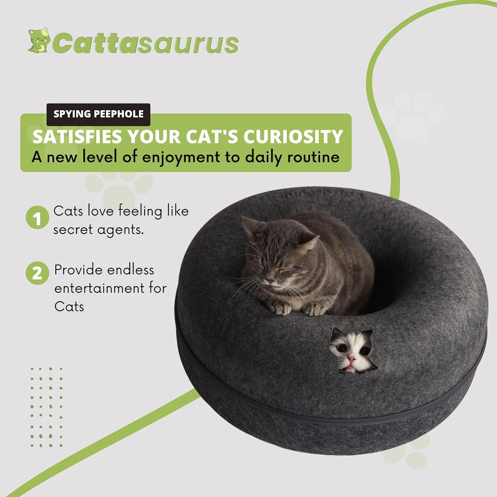 Cattasaurus Peekaboo Cat Cave washable materials, quick cleanup.