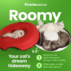 Cattasaurus Peekaboo entrance shot illustrates easy access for multi-pet homes.