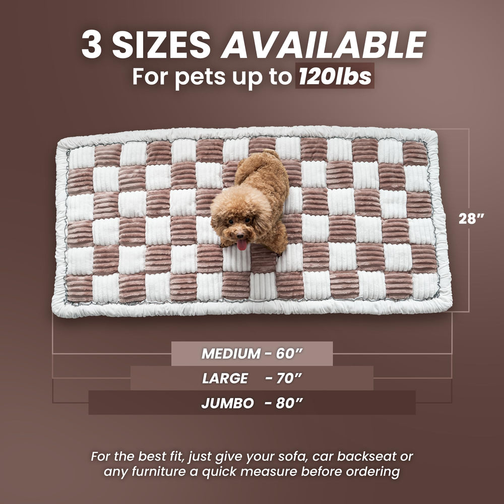 Cattasaurus pet-friendly couch protector keeps dogs comfortable without slipping.