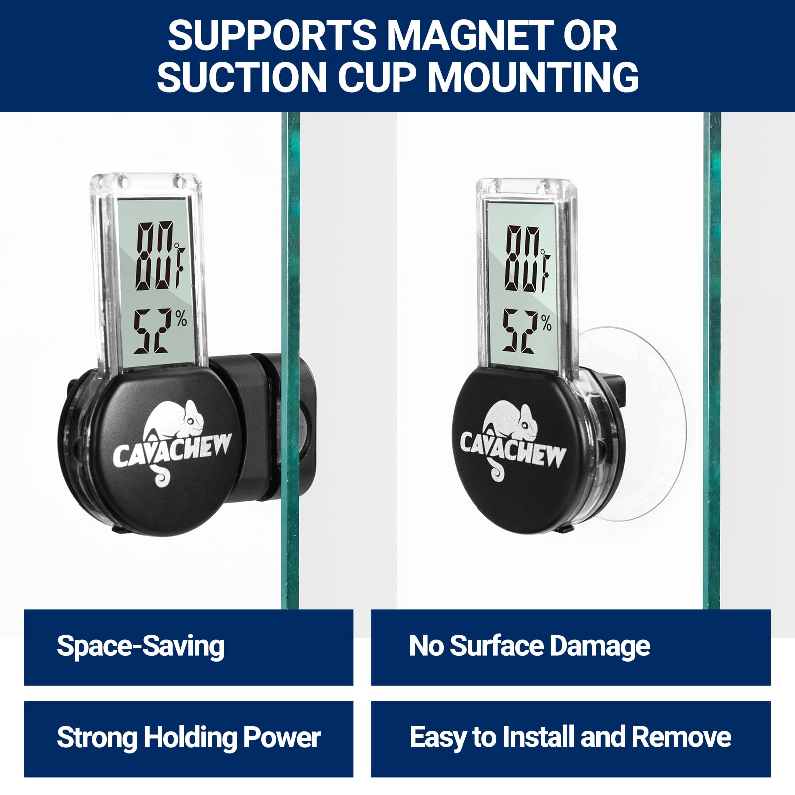 CAVACHEW digital LCD display provides quick temperature and humidity reads for reptiles at a glance.