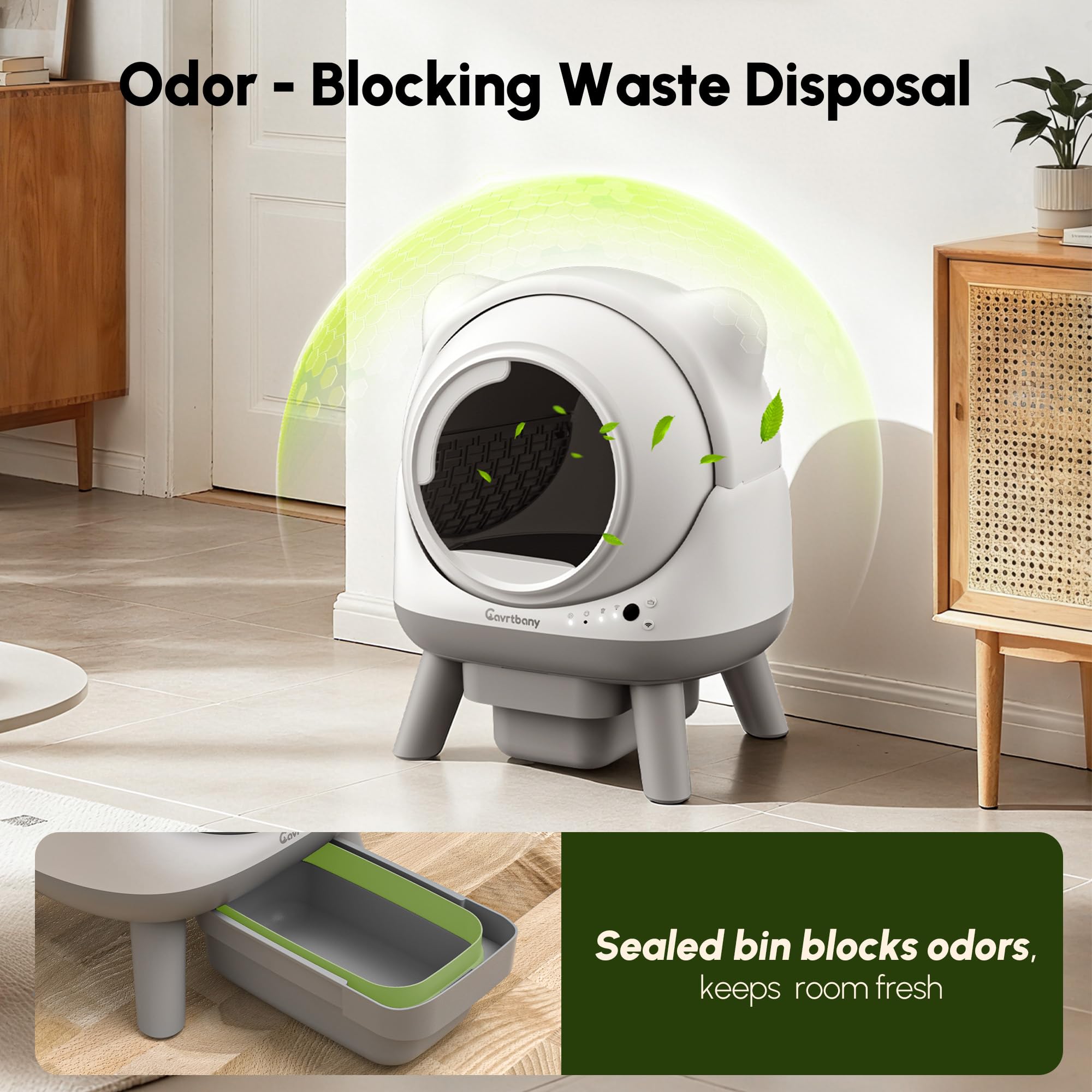 Cavrtbany odor control system top view illustrates odor blocking features