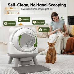Cavrtbany self-cleaning action close up shows hands free waste disposal