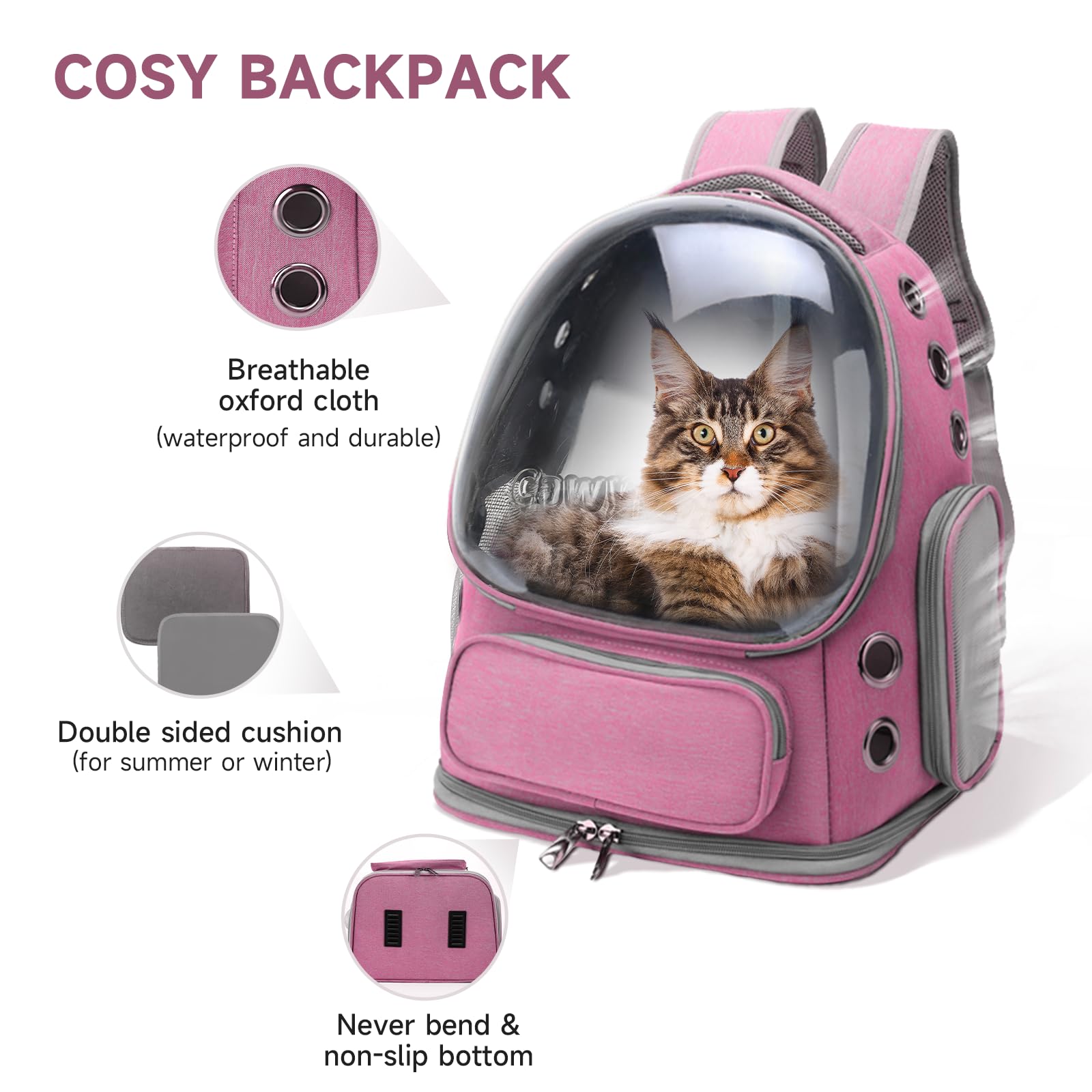 Cawypety cat backpack chest-buckle-strap reduces strain for long walks