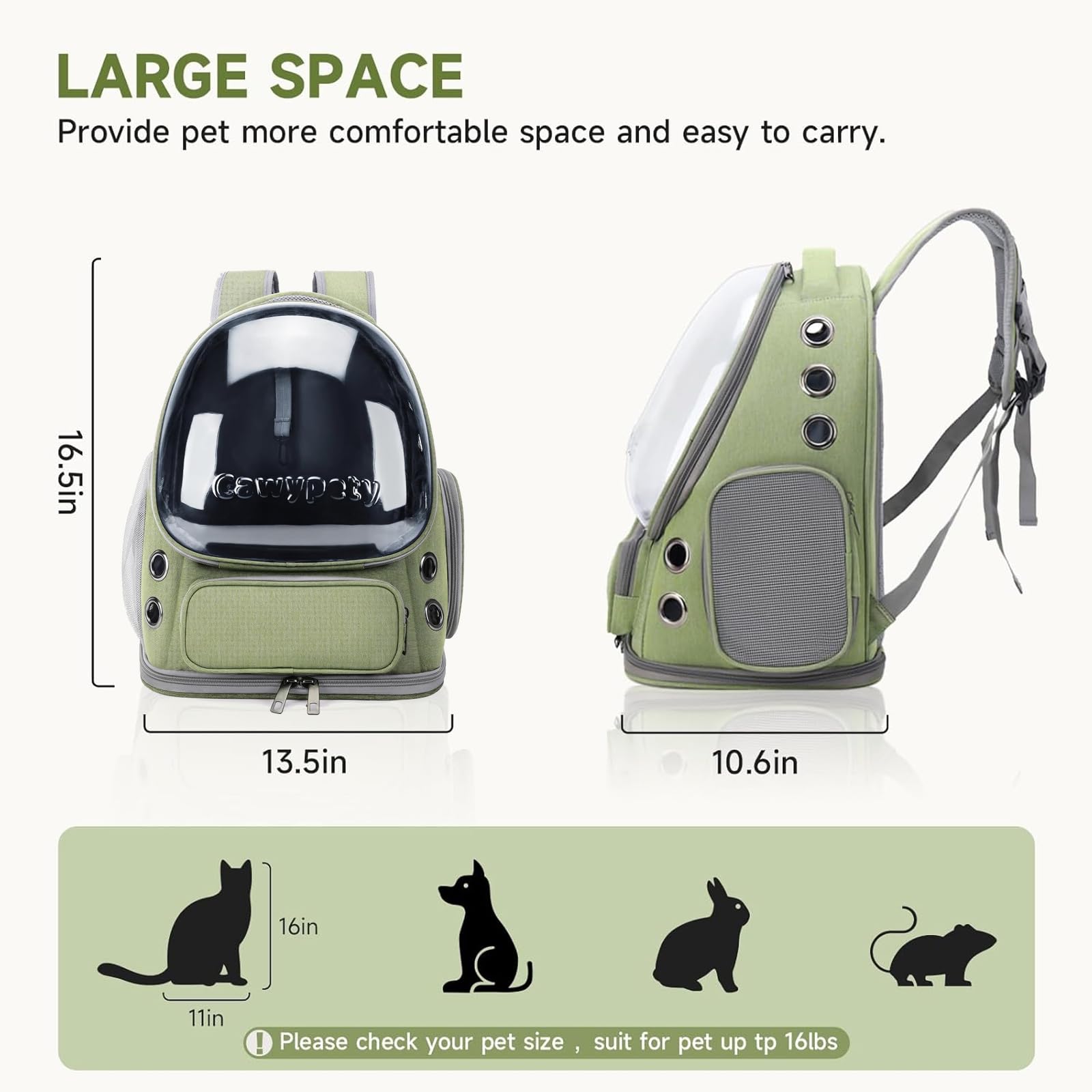 Cawypety cat backpack double-sided cushion offers seasonal comfort.