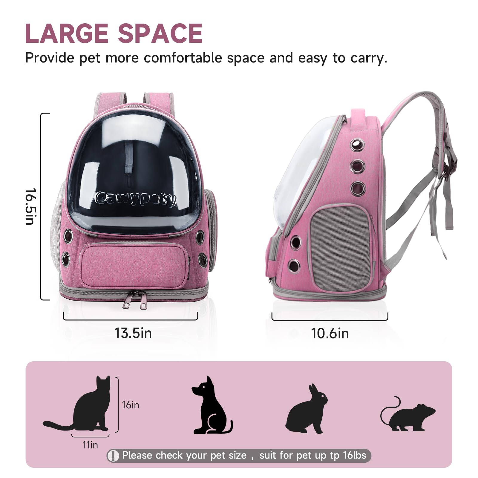 Cawypety cat backpack double-sided-cushion provides seasonal comfort for pets
