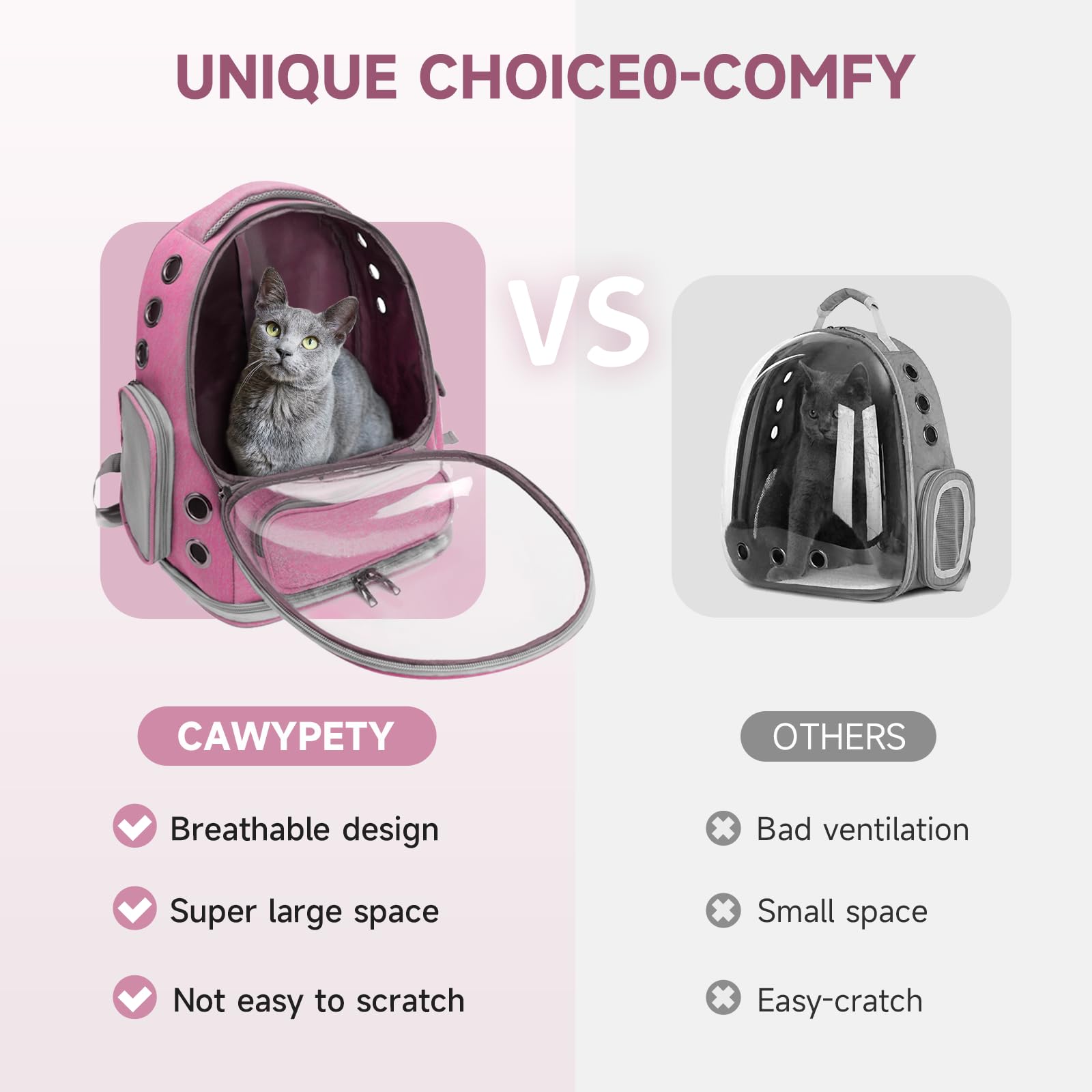 Cawypety cat backpack front-ventilation keeps pets cool during rides