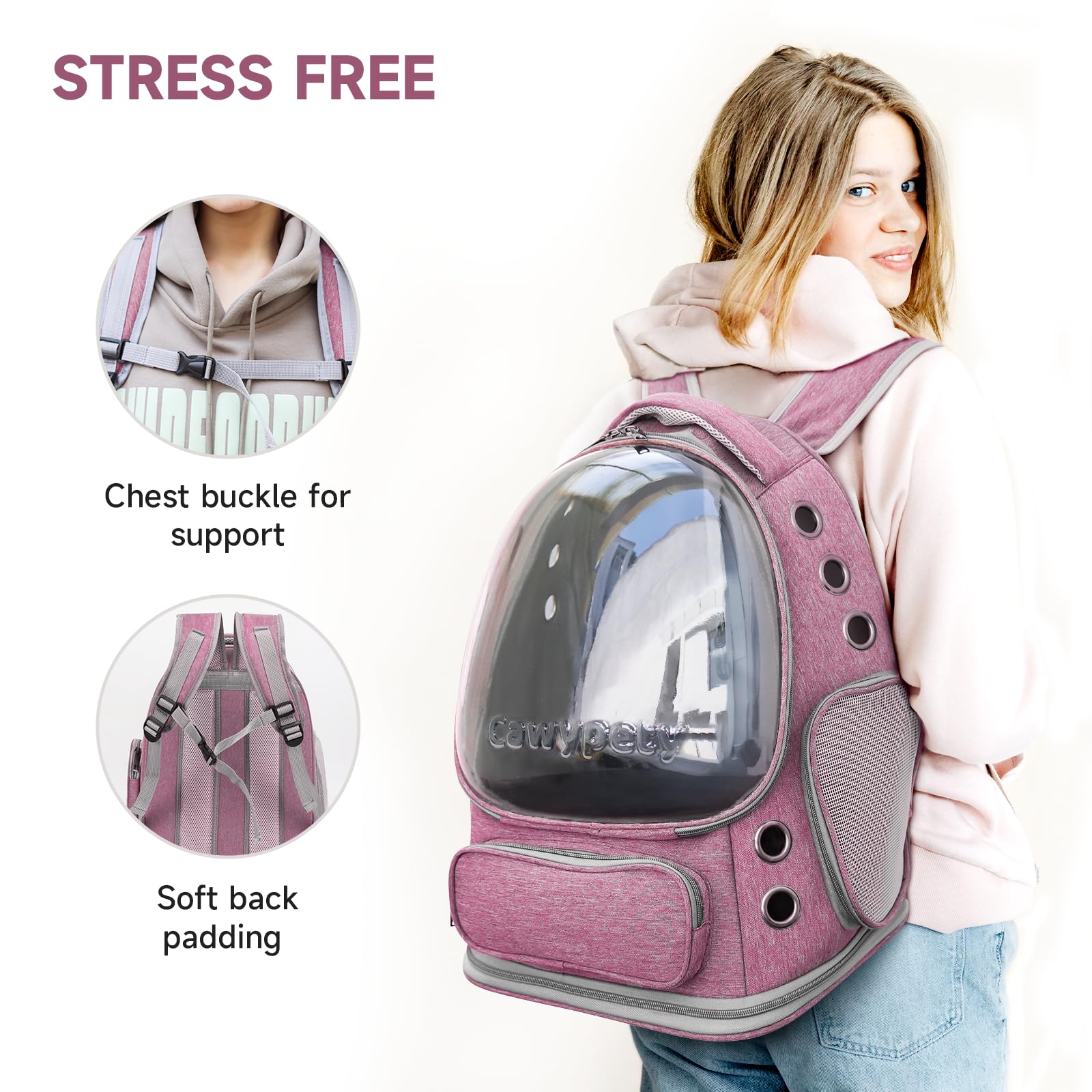 Cawypety cat backpack scratch-resistant-shell protects the carrier from claws