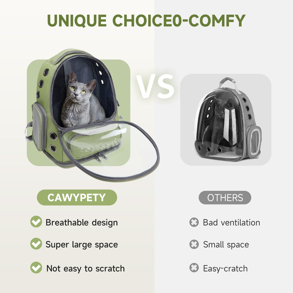 Cawypety cat backpack features side-entry vents for easy pet access.