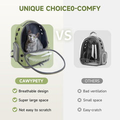 Cawypety cat backpack features side-entry vents for easy pet access.