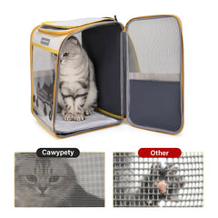 Cawypety Cat Backpack Carrier interior shows spacious room and secure belt for safety