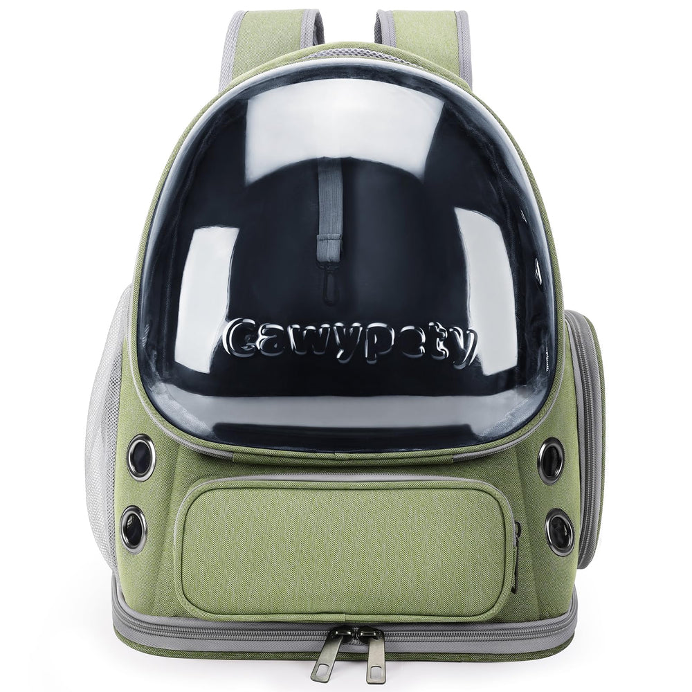 Cawypety cat backpack transparent shell supports visibility during outings.