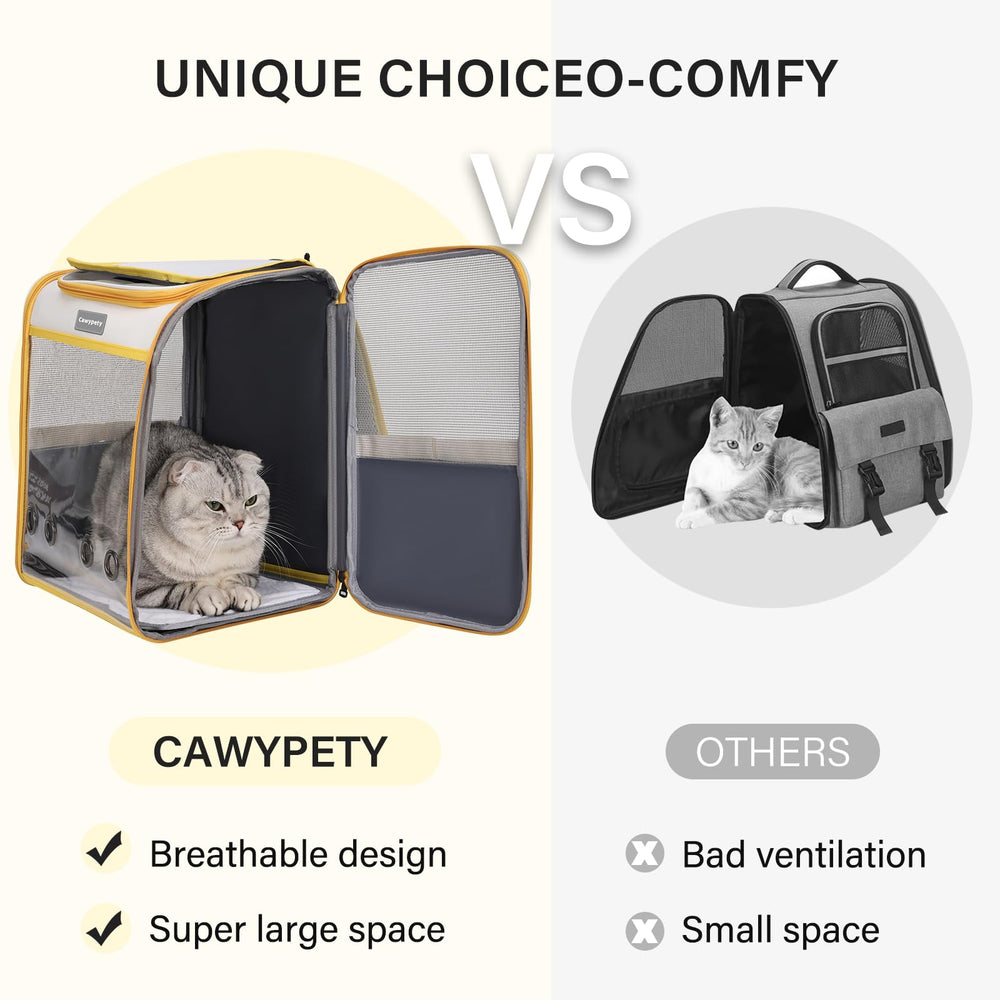 Cawypety Cat Backpack Carrier in travel ready setup for car rides