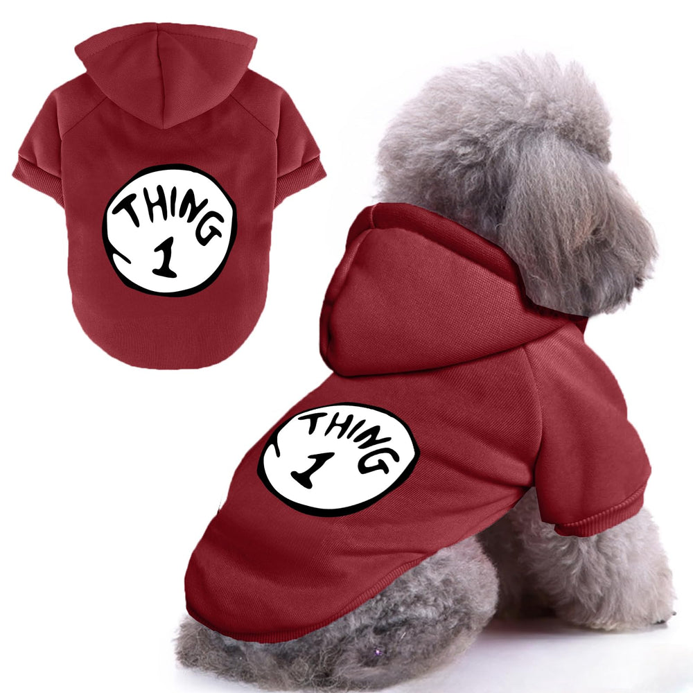 Cayxatiu dog hoodie back print Thing 1 Thing 2 shows playful design