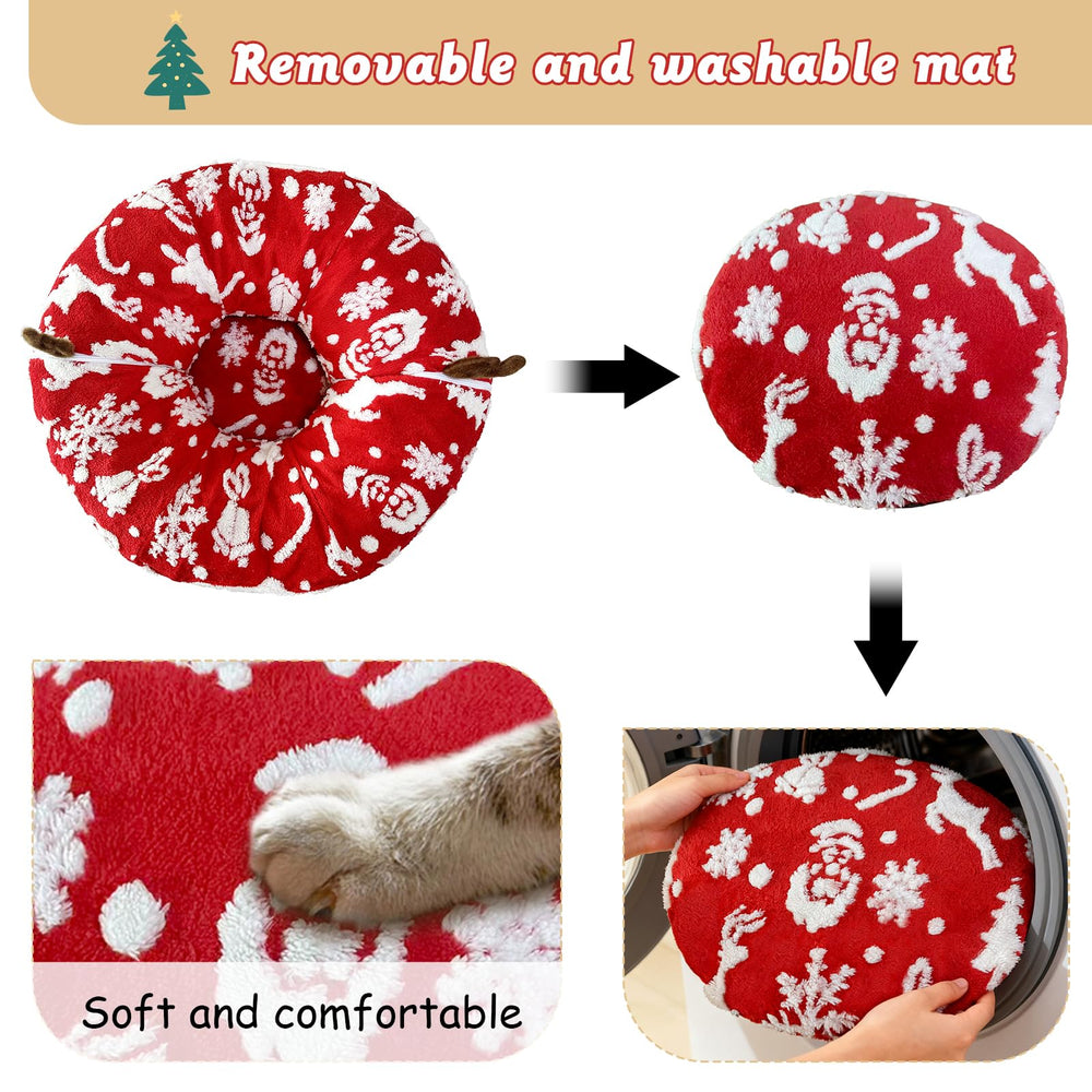 Cckuu Cat Tunnel Bed washable cushion close-up signals easy cleaning and care.