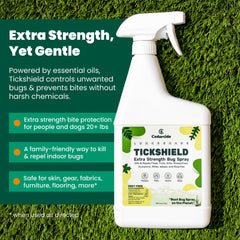 Cedarcide Tickshield Cedar-Lemongrass formula label highlighting toxin-free repellent