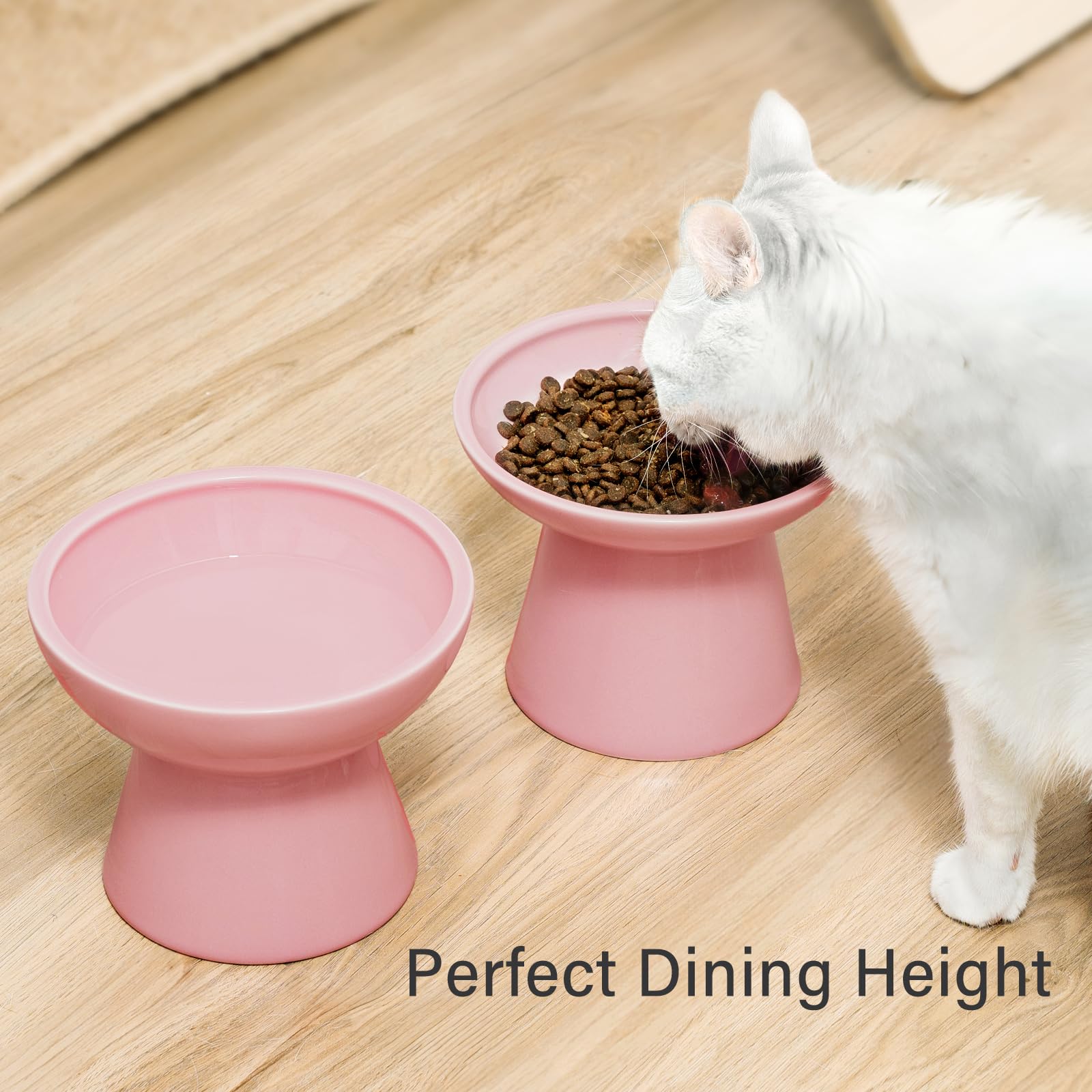 CEEFU 2 elevated cat bowls pink are dishwasher-safe and lead-free