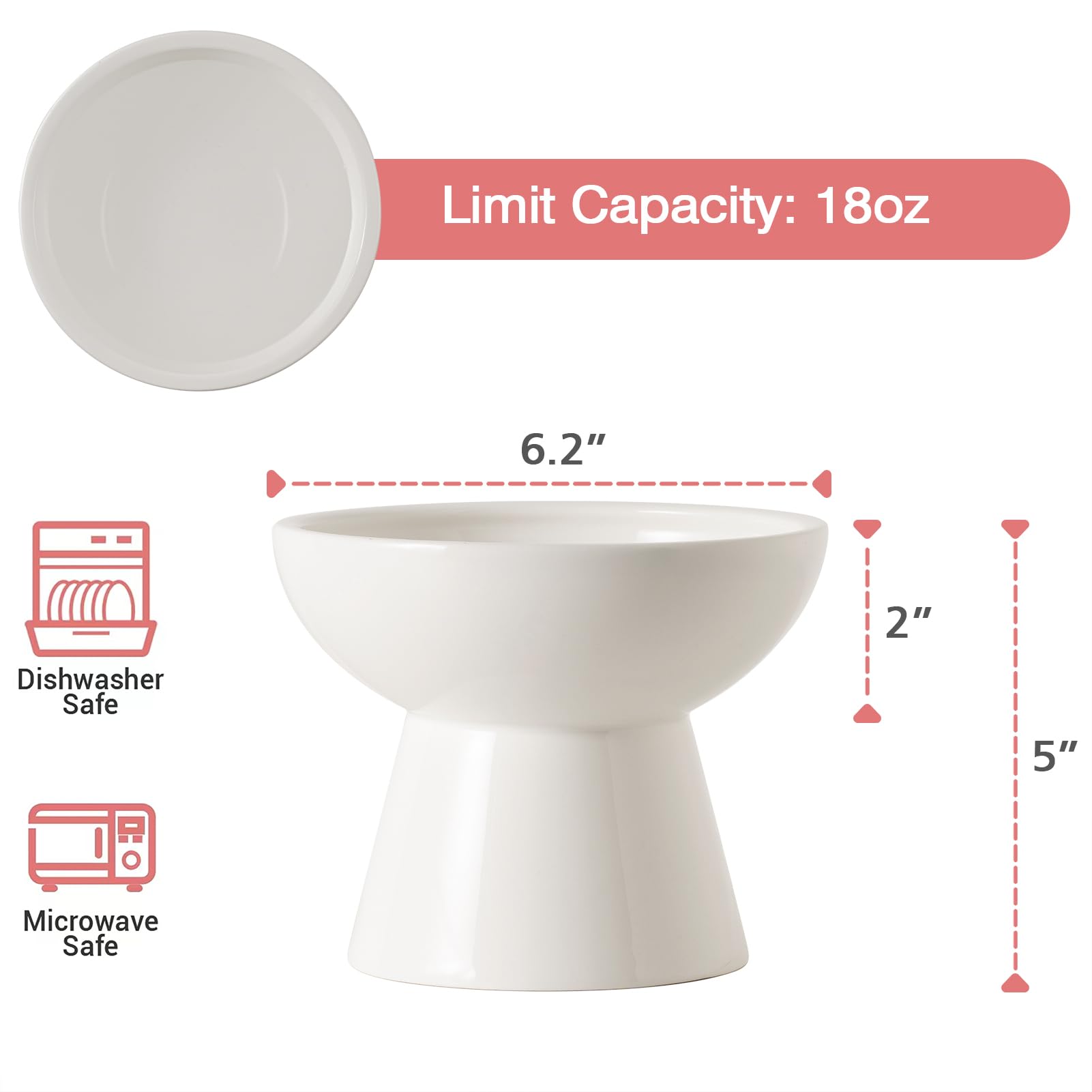 CEEFU 5-inch-height raised cat bowl, full view, promotes comfortable drinking posture