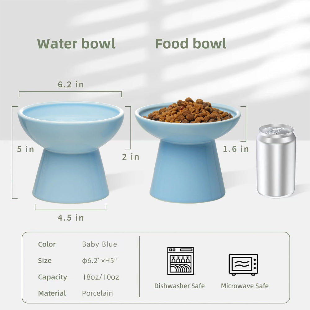 CEEFU ceramic cat bowls side view blue emphasizes stable height for comfortable eating