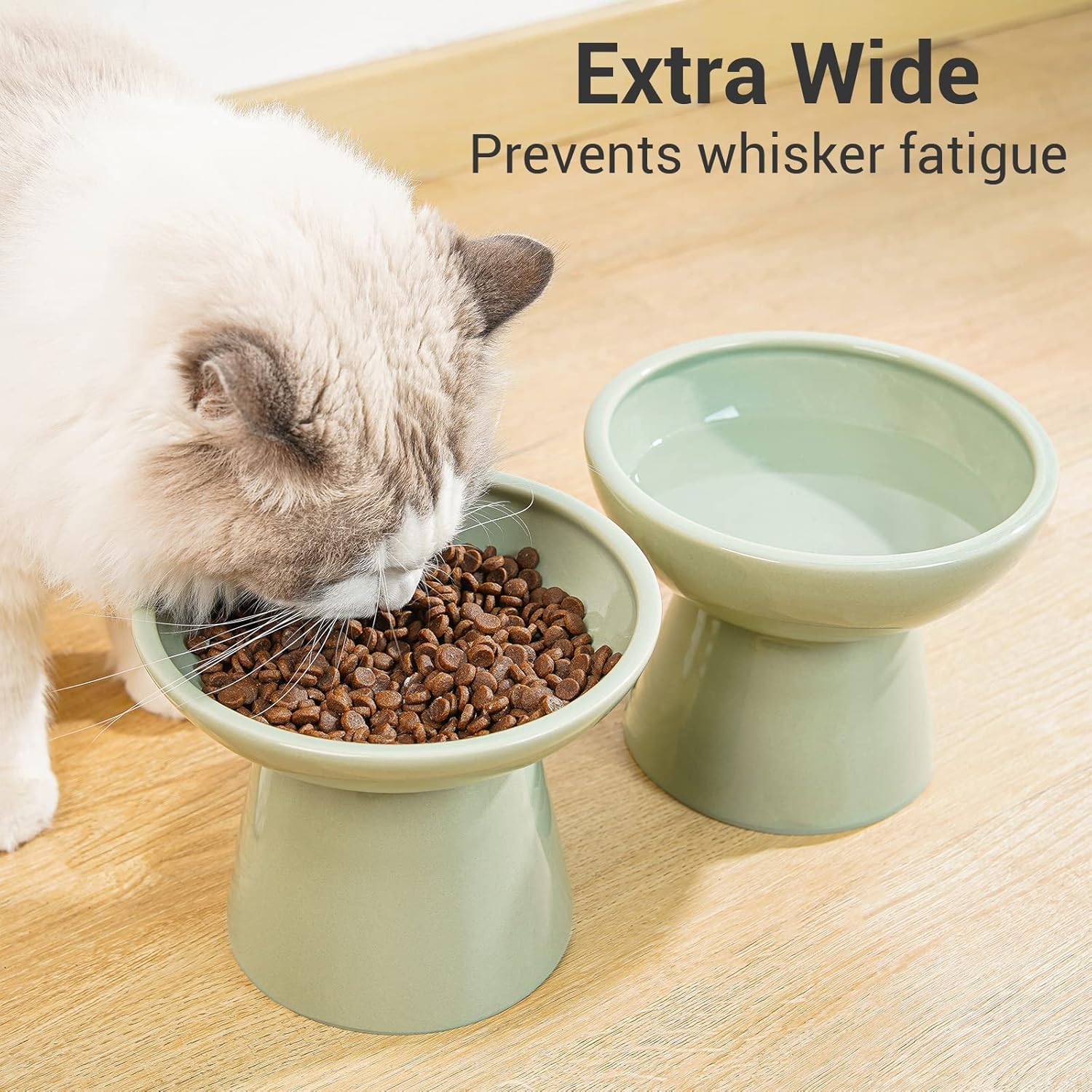 CEEFU sage green elevated cat bowls design in modern kitchen