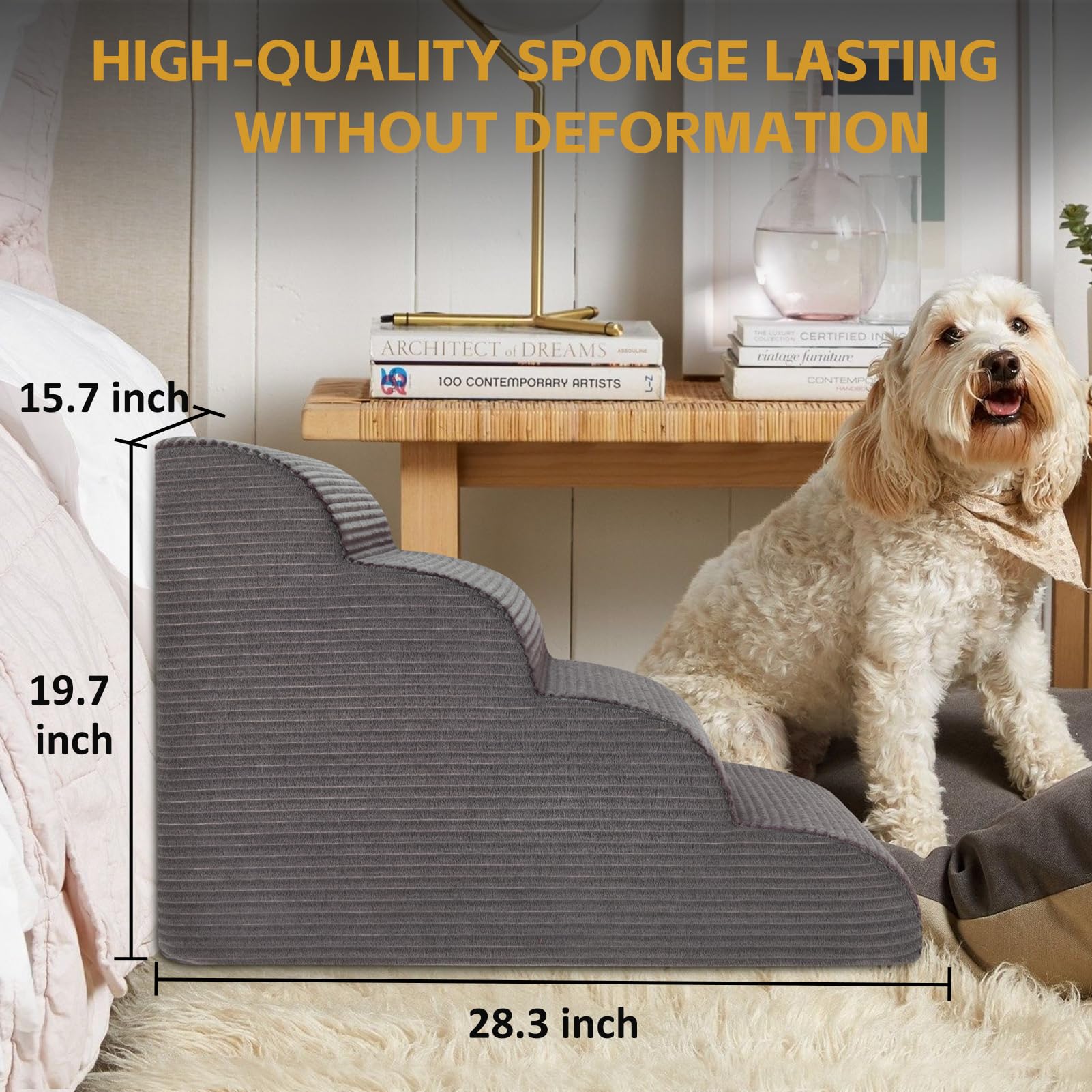 Ceekliybear curved dog stairs washable cover offers easy cleanliness after use.