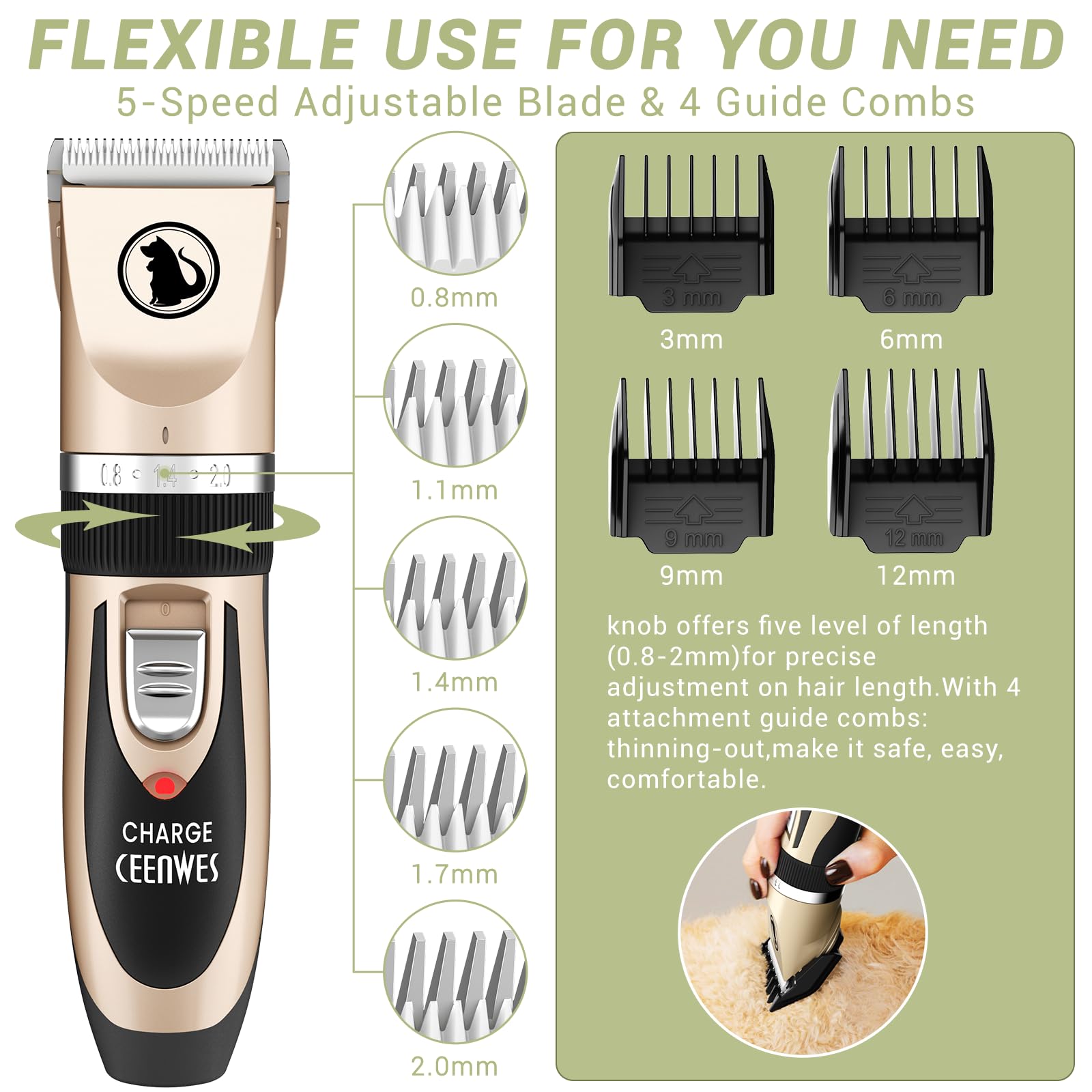 Ceenwes dog clippers cordless design highlights portable grooming without tangled cords.