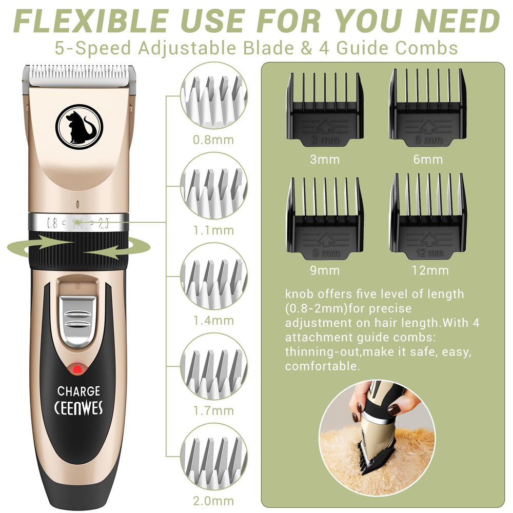 Ceenwes dog clippers cordless design highlights portable grooming without tangled cords.