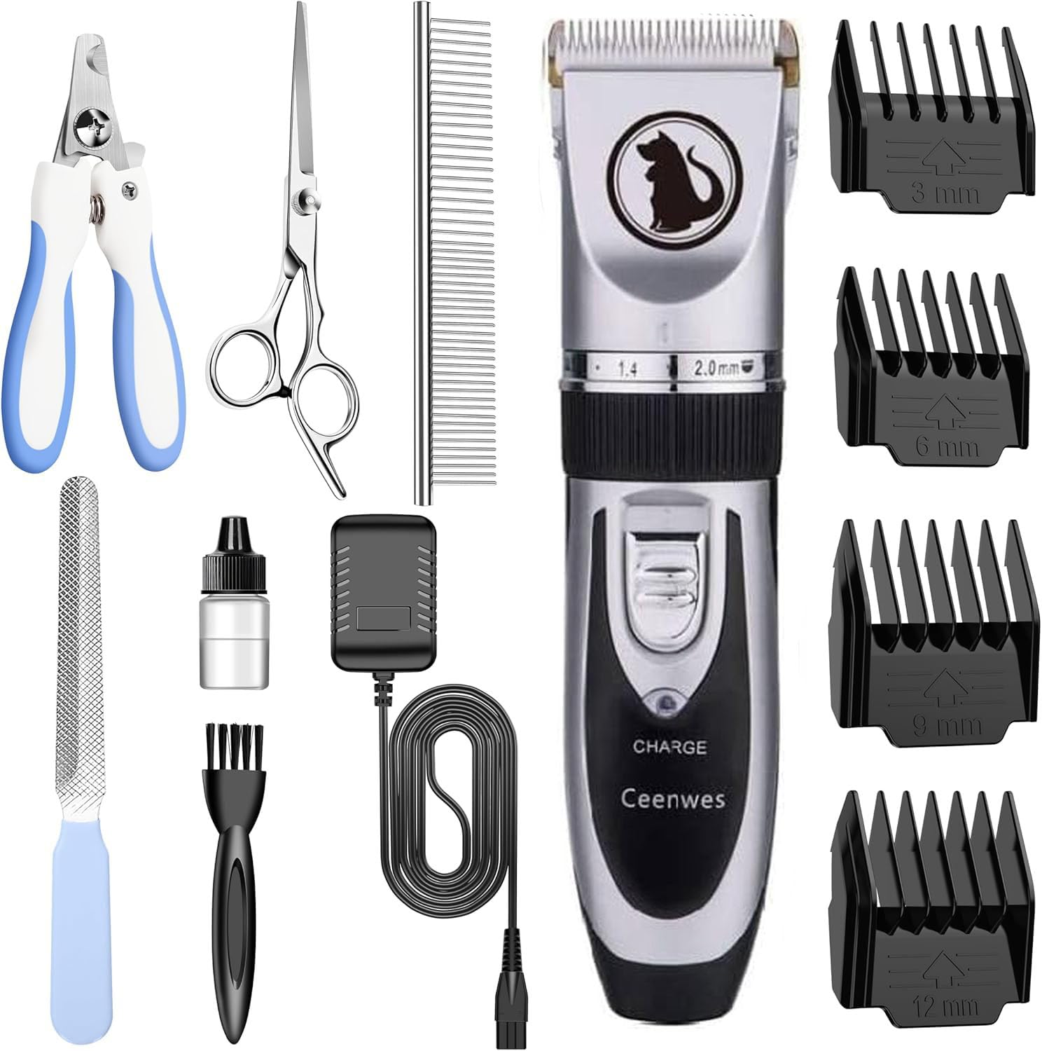Ceenwes dog clippers with storage case in silver for organized grooming sessions